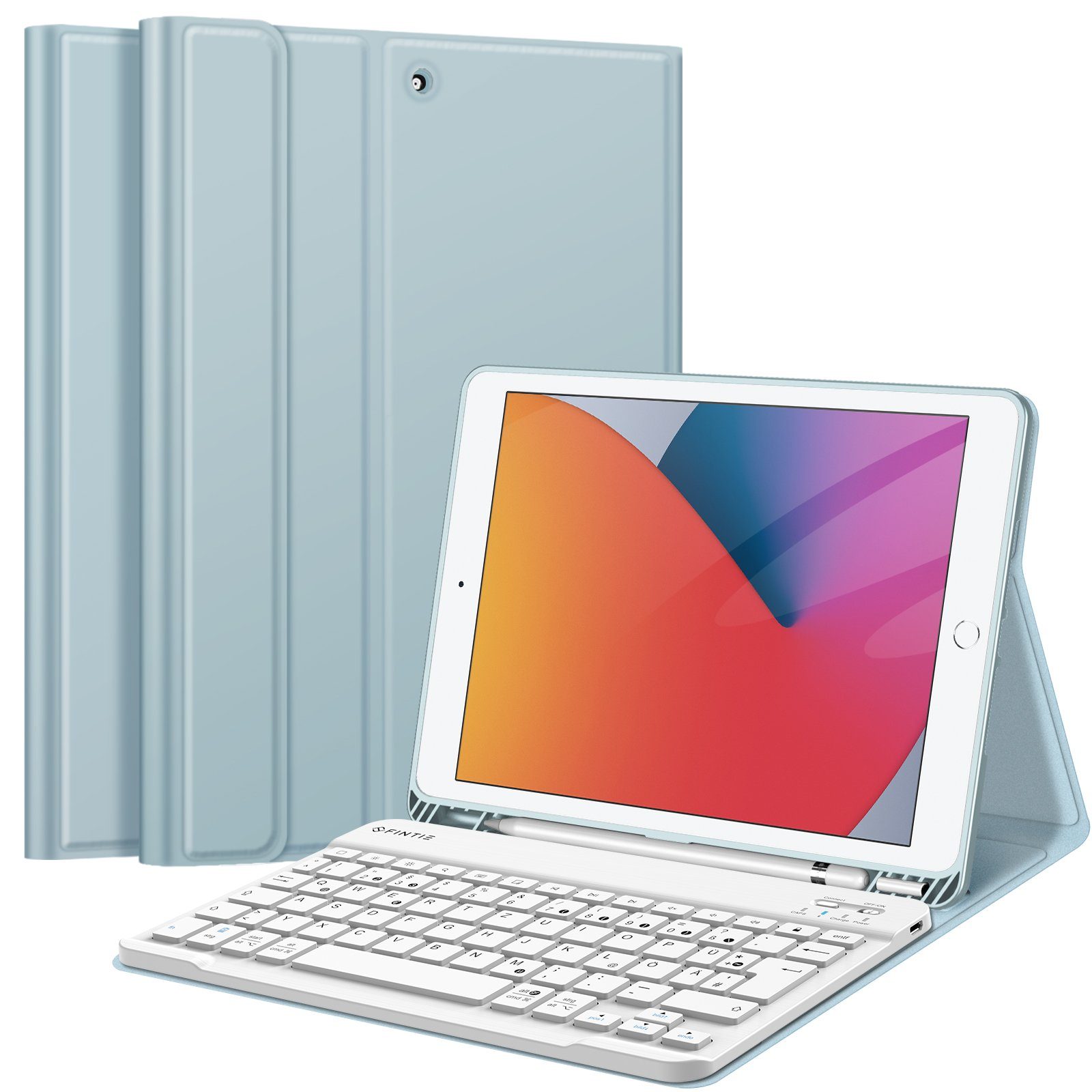 Fintie Tablet-Hülle Tastatur TPU Hülle für iPad 10.2 Zoll(9/8/7 Generation-2021/2020/2019), mit Pencil Halter und magnetisch Tastatur mit QWERTZ Layout