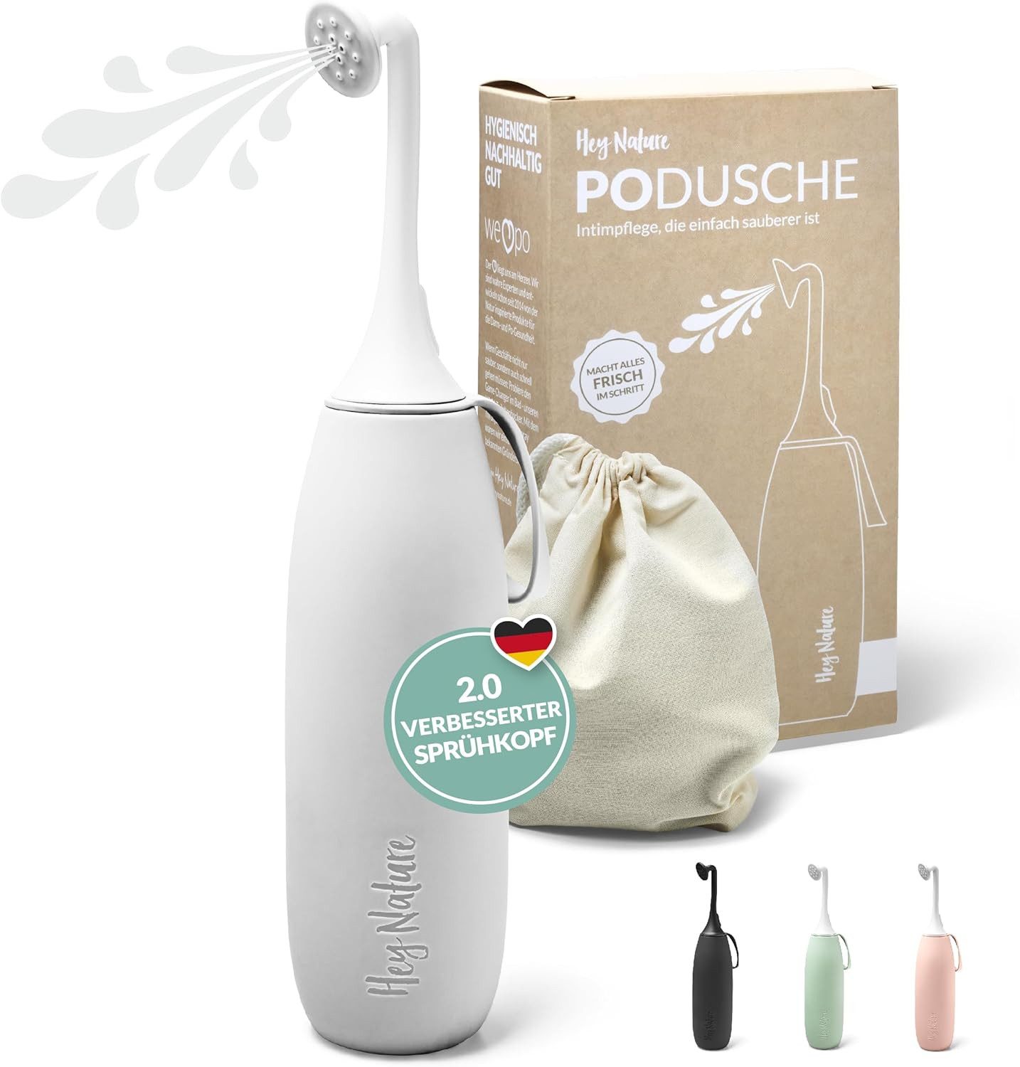 Hey Nature Intimpflege Po Dusche, mobiles Bidet für eine sanfte, hygienische Reinigung für Hilfe im Wochenbett, bei Hämorrhoiden & als Alternative zu feuchtem Toilettenpapier, Wiederverwendbar und reisegeeignet