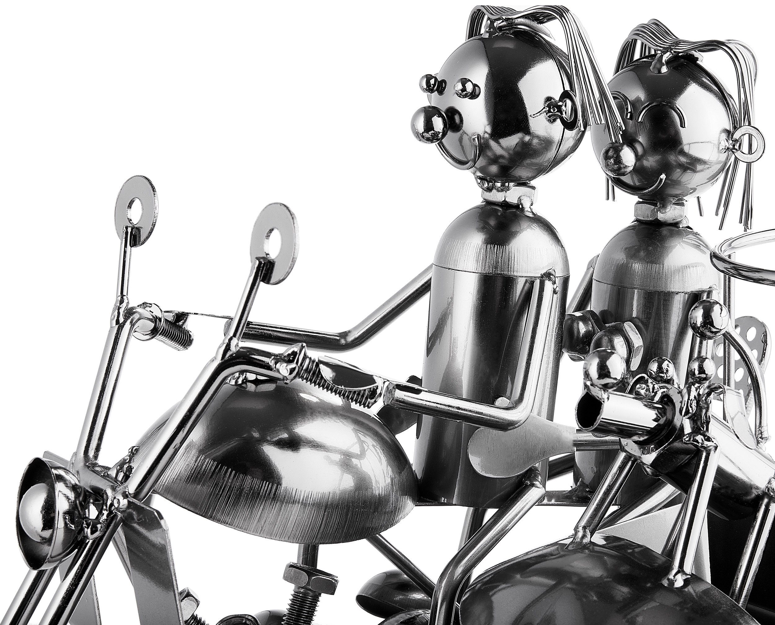BRUBAKER Weinflaschenhalter Motorrad Paar mit Beiwagen und Hund, (inklusive Grußkarte), Metall Skulptur, Wein Geschenk – Bild 3 von 5
