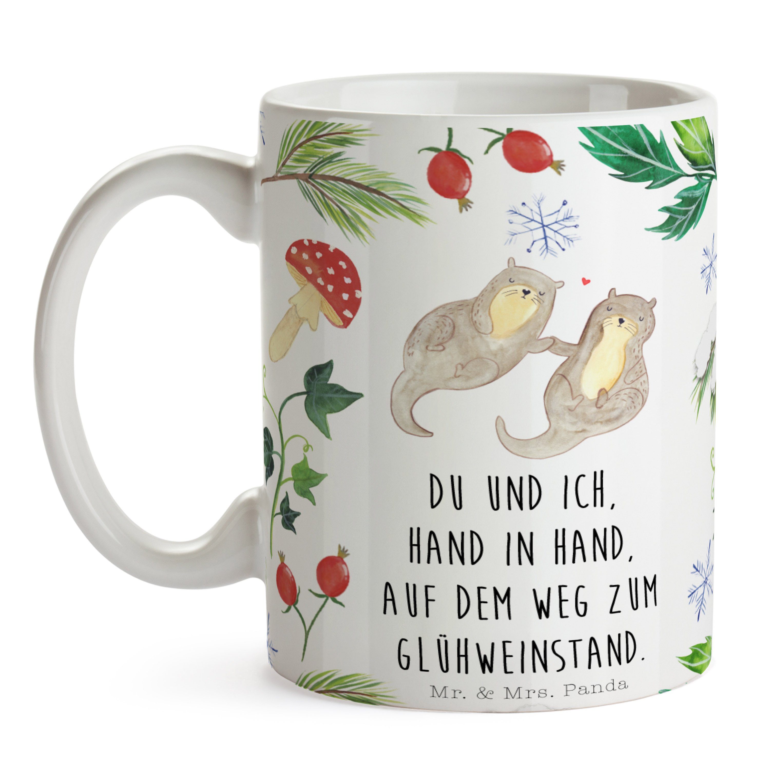 Mr. & - Keramik Glühweinstand Tasse Kaffee, Mrs. Otter Winter, - Geschenk, Panda Weiß Weihnachtsdeko