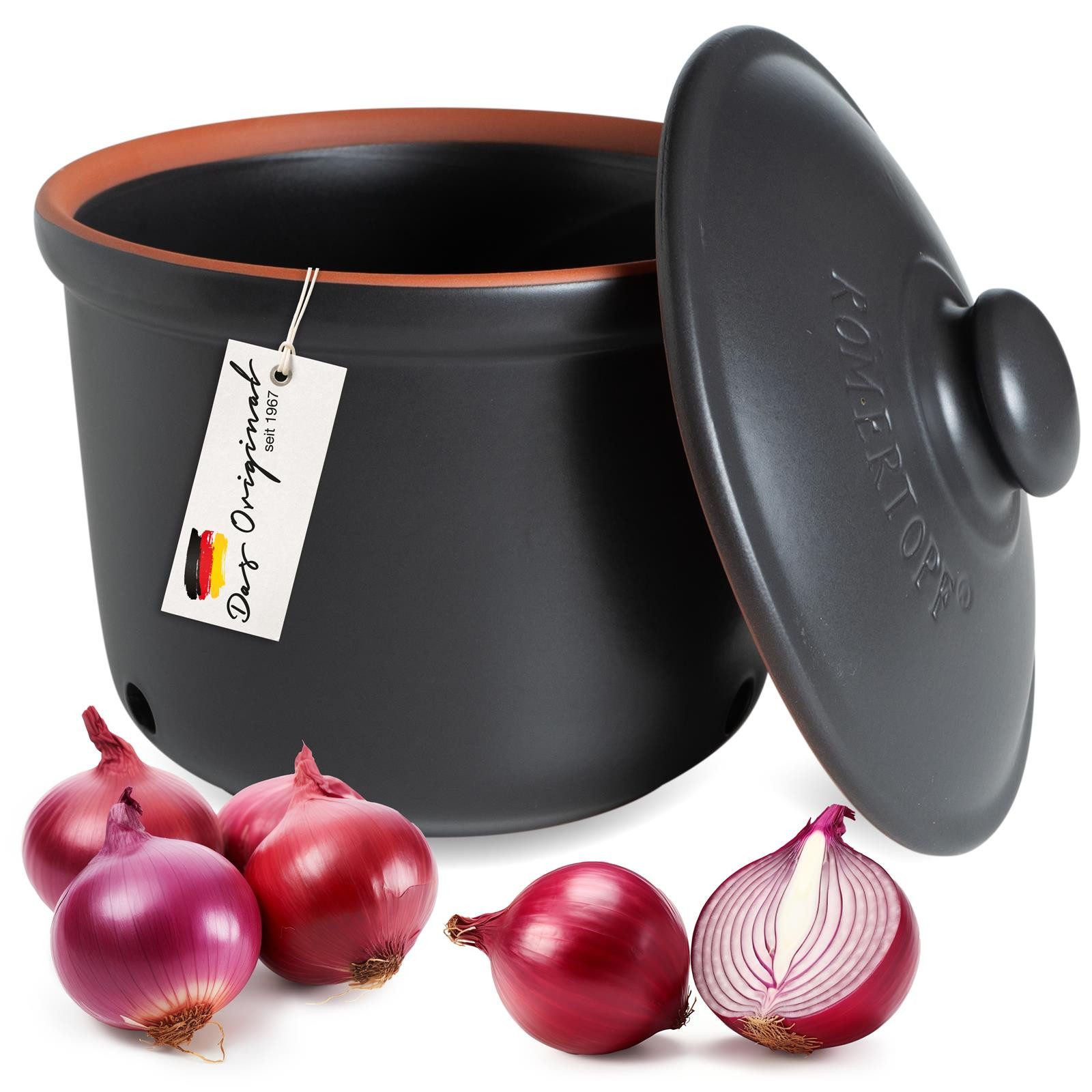 RÖMERTOPF Römertopf Frische-Topf MAXI - Zwiebeln Aufbewahrung 2,8 Liter Schwarz