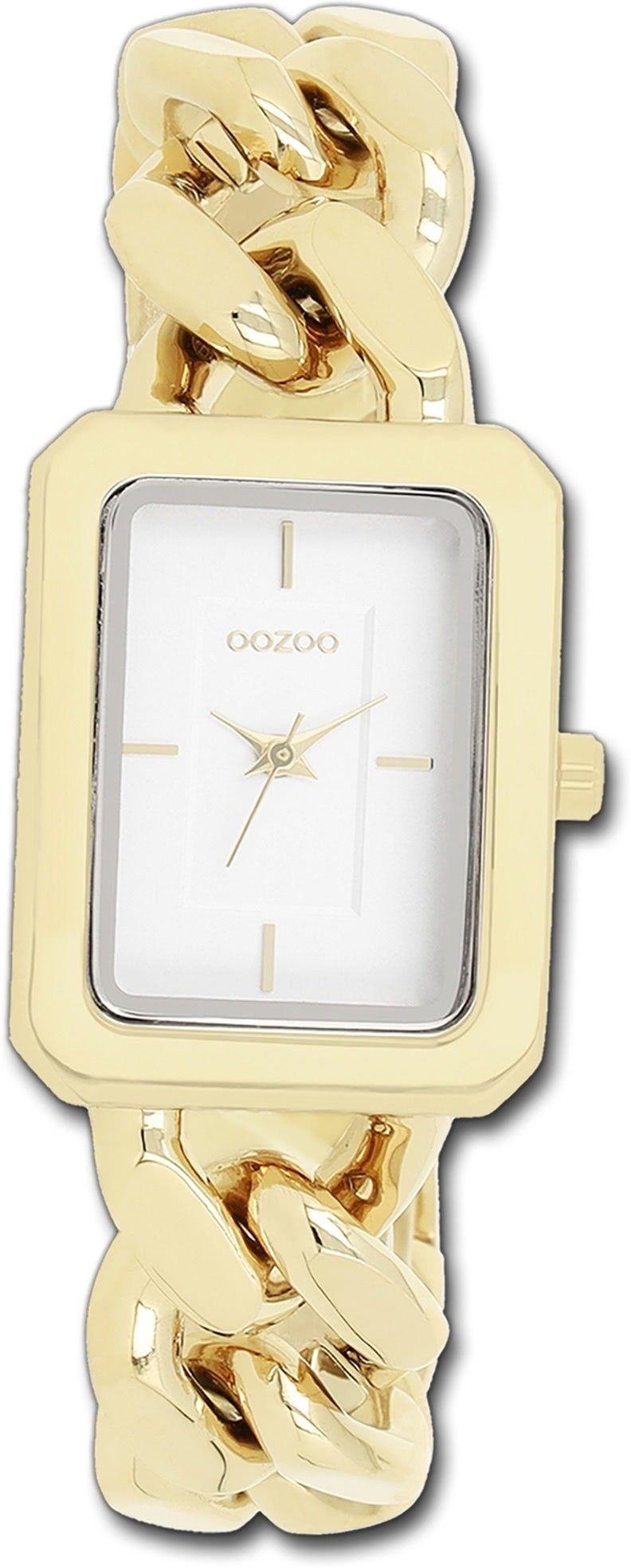 OOZOO Quarzuhr Oozoo Damen Armbanduhr Timepieces, (Analoguhr), Damenuhr Metallarmband gold, rechteckiges Gehäuse, groß (ca. 31x24mm)