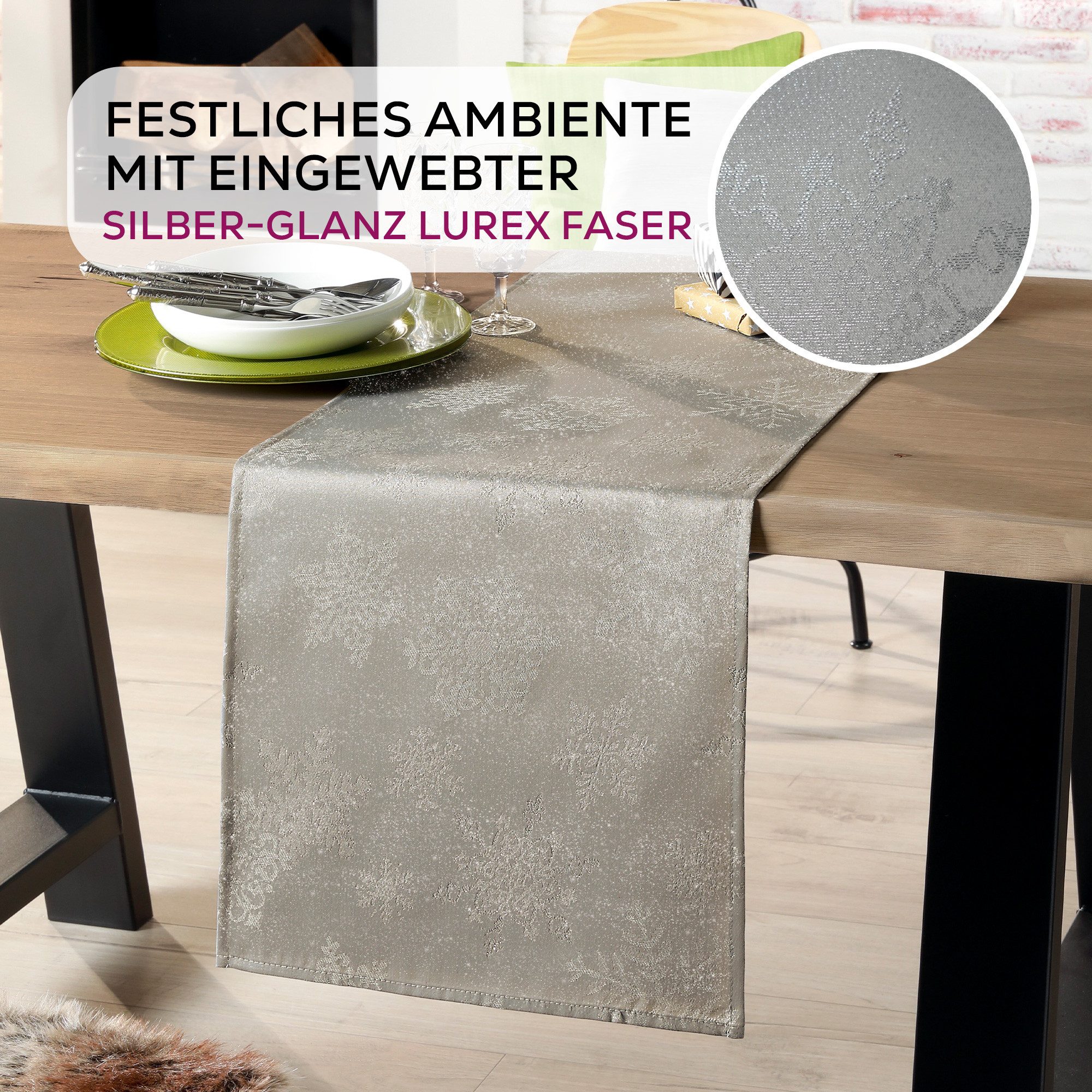 Beautex Tischdecke Lurex Tischdecke Weihnachten, Silber Gold glänzend, Weihnachtstisch (1-tlg) – Bild 5 von 5