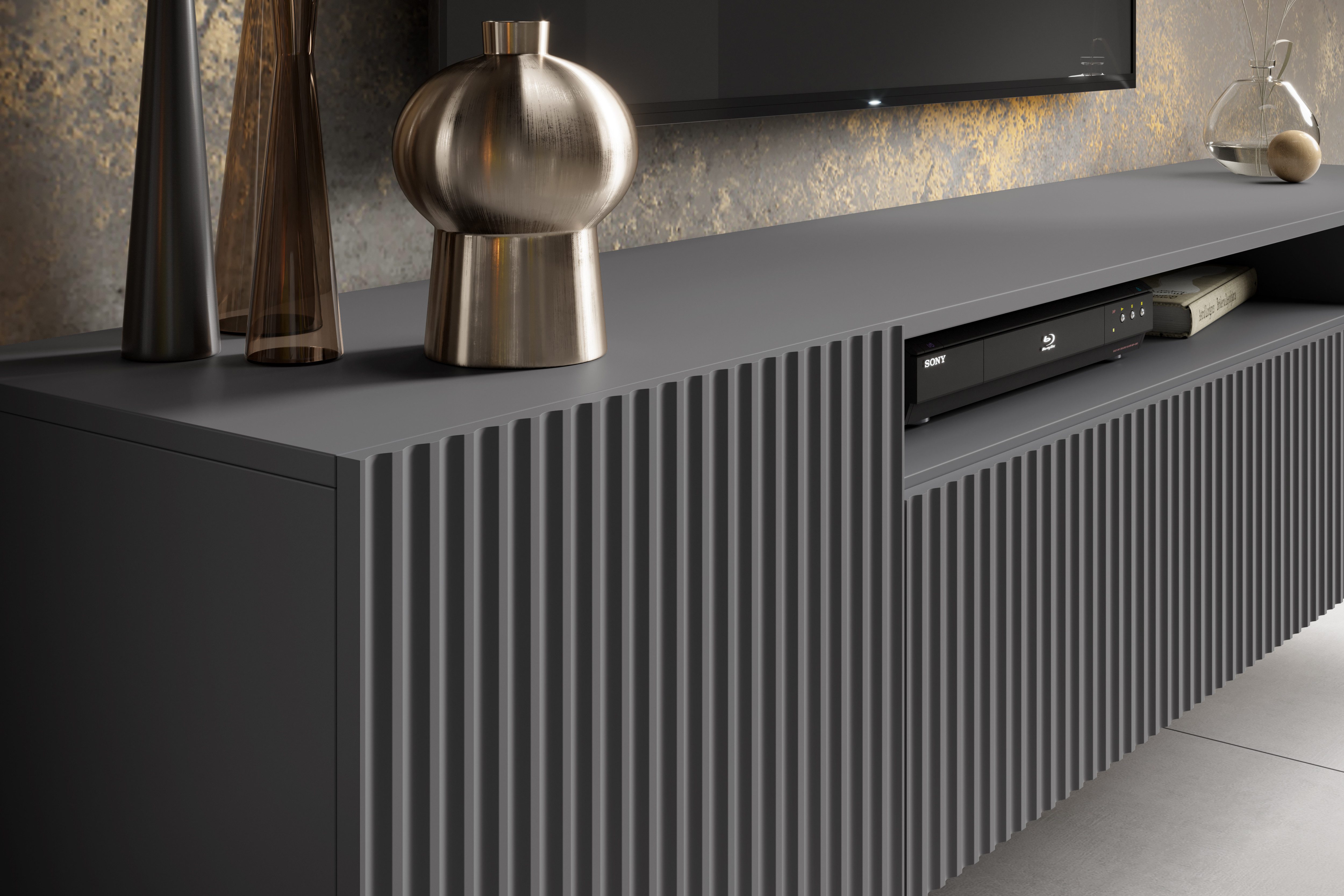 MOEBLO TV-Board VIRENO (TV-Schrank – modern, stehend oder hängend, mit geräumigen Fächern & stilvollen Fronten, 200 cm, verschiedene Farben), (BxHxT): 200 x 53 x 41 cm
