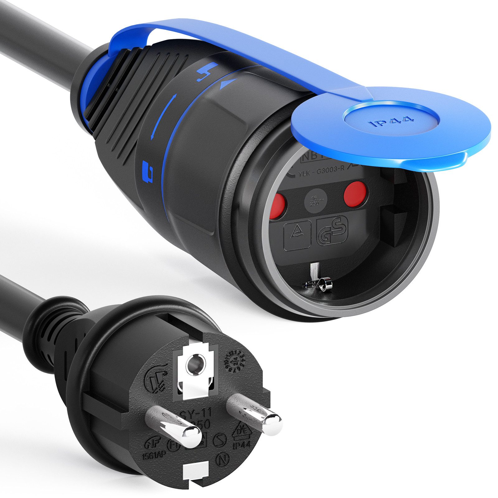 HB-DIGITAL hb-digital Strom Verlängerungskabel für Außenbereich H07RN-F IP44 Stromkabel, CEE 7/7 Sicherheitsstecker, CEE 7/3 Sicherheitssteckdose mit Schutzverschluss (500 cm), für Außenbereich