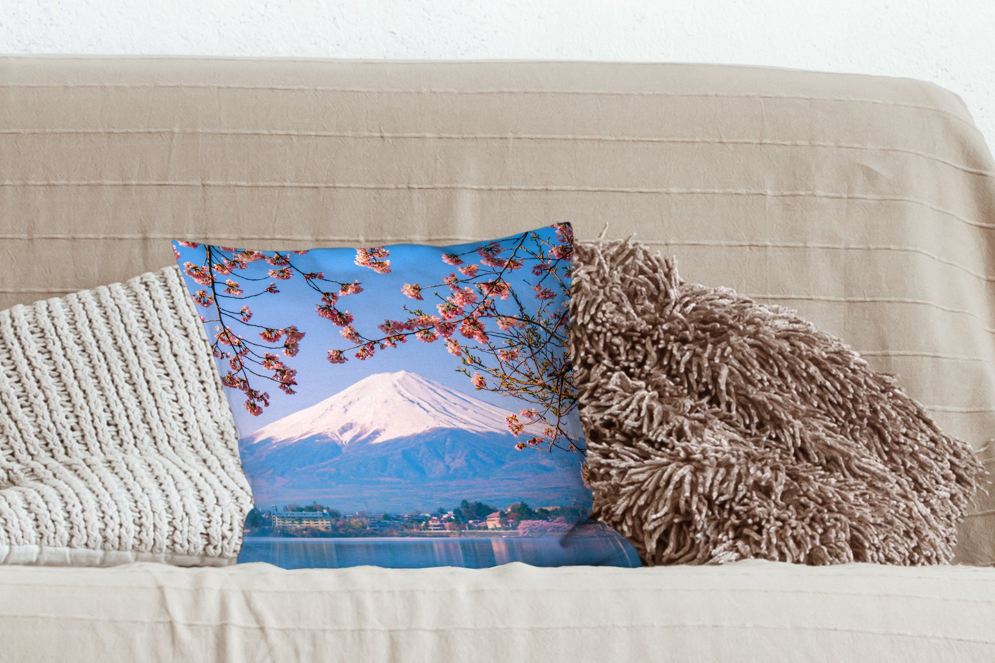 MuchoWow Deko, Wohzimmer, Berg mit auf Dekokissen Fuji Japan, asiatischen Füllung den Schlafzimmer, Zierkissen für Blick im Sofakissen