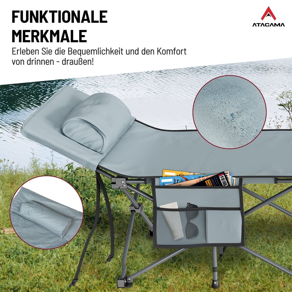 Atacama Feldbett klappbar leicht aufzubauen, Campingliege Outdoor-Abenteuer Karpfenliege Feldbett Campingbett komfortabel