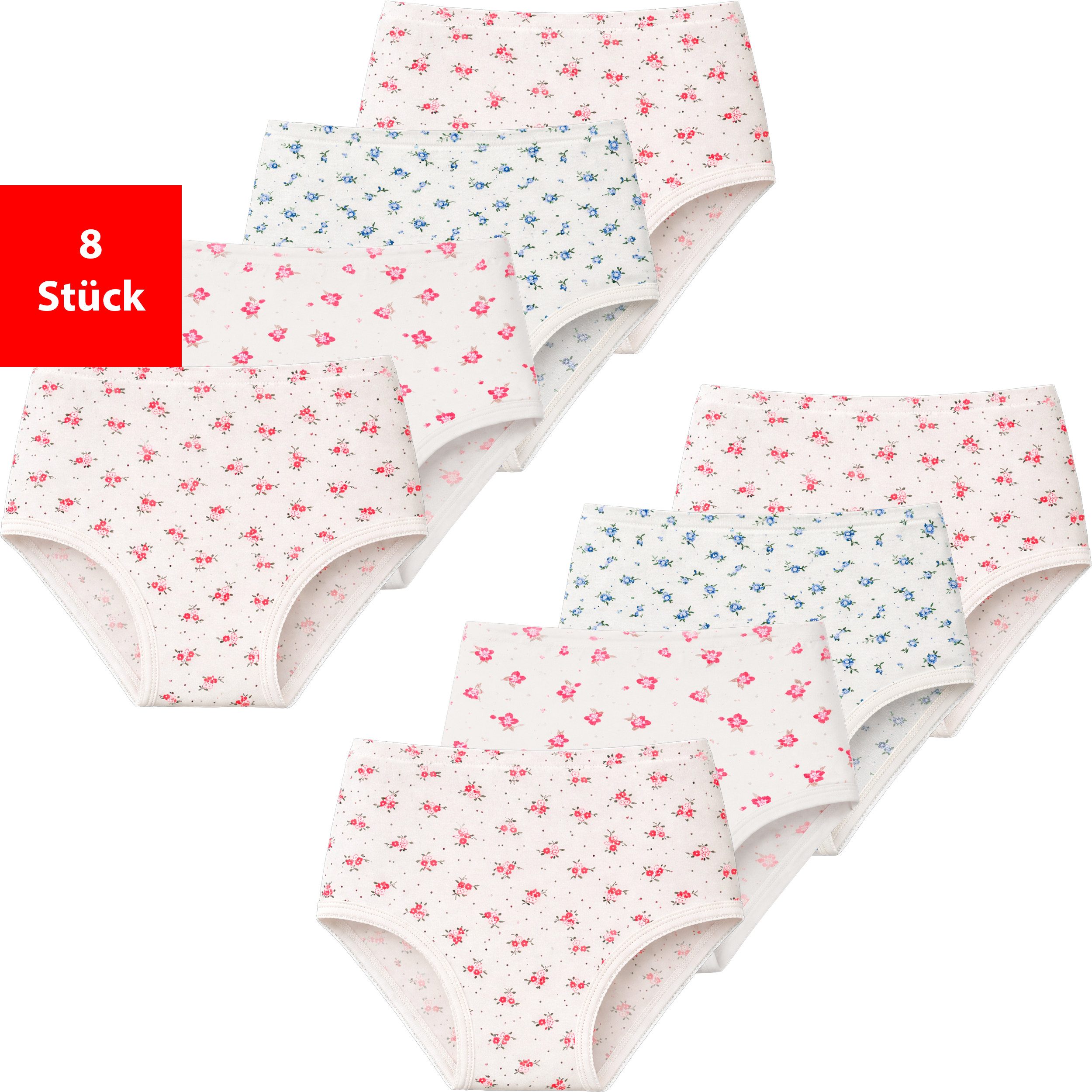 Taillenslip Damenslips aus 100% Baumwolle mit Stretch im 4er oder 8er Pack Blumen