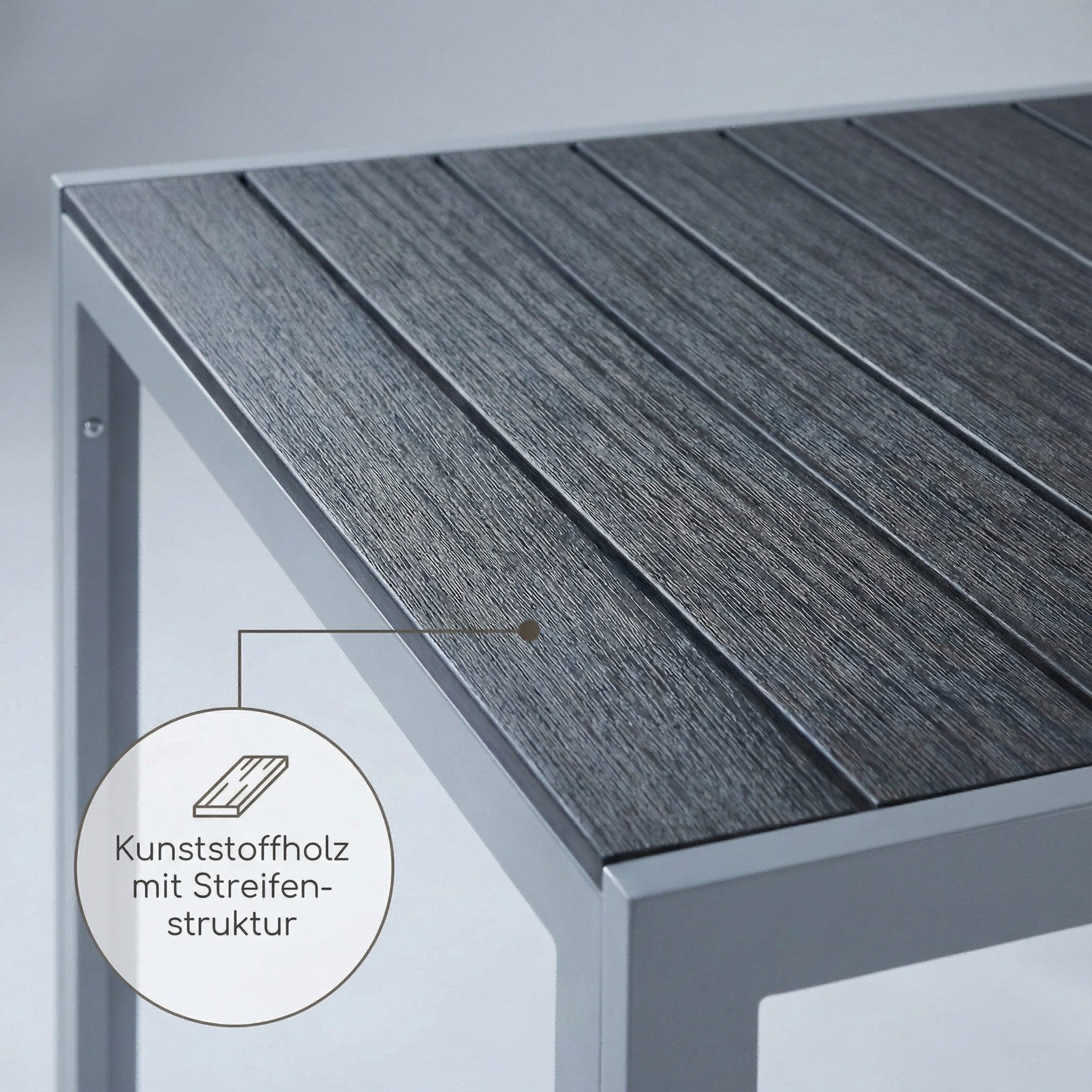 TLGREEN Gartentisch Aluminiumrahmen Quadratisch (75x75cm WPC Balkontisch Wetterfest, Quadratisch Terrassentisch, 1 Tisch), Esstisch Outdoor, Hitze- und Wetterbe – Bild 5 von 5