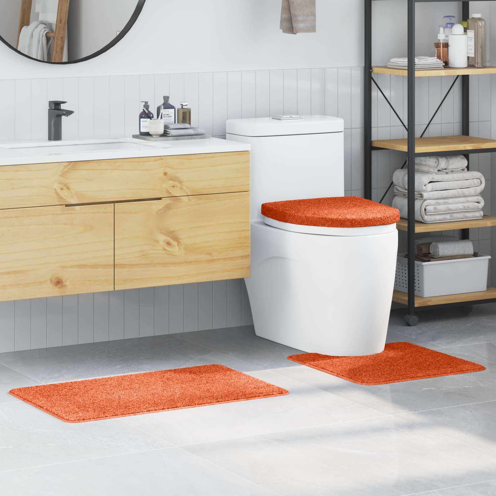 vidaXL Badematte Anti-Rutsch Badematten-Set 3 stk. Orange 50 x 80 cm PP, Höhe 0.2 mm, Polypropylen