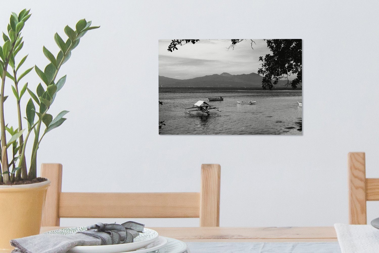 Leinwandbilder, Bunaken-Nationalpark im (1 Aufhängefertig, schwarz-weiß, cm Celebessee Leinwandbild St), OneMillionCanvasses® - Wanddeko, Wandbild und Vulkanlandschaft 30x20