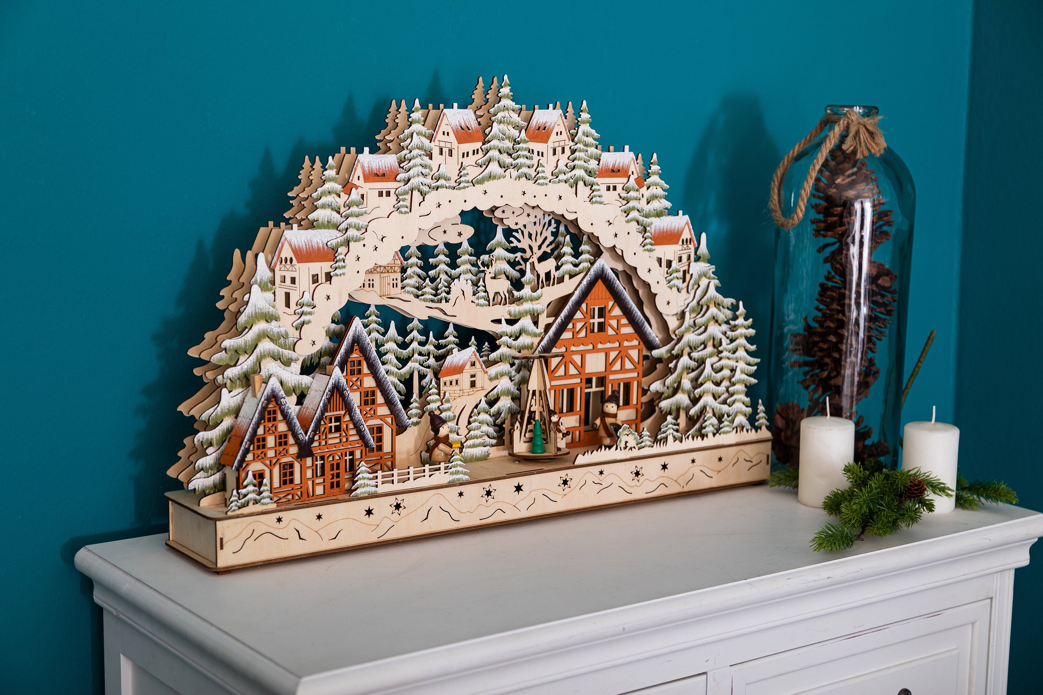 OTTO home LED Schwibbogen Weihnachtsdeko Weihnachtsdorf (1-tlg), aus Holz, mit LED Beleuchtung, Höhe ca. 39 cm – Bild 5 von 5