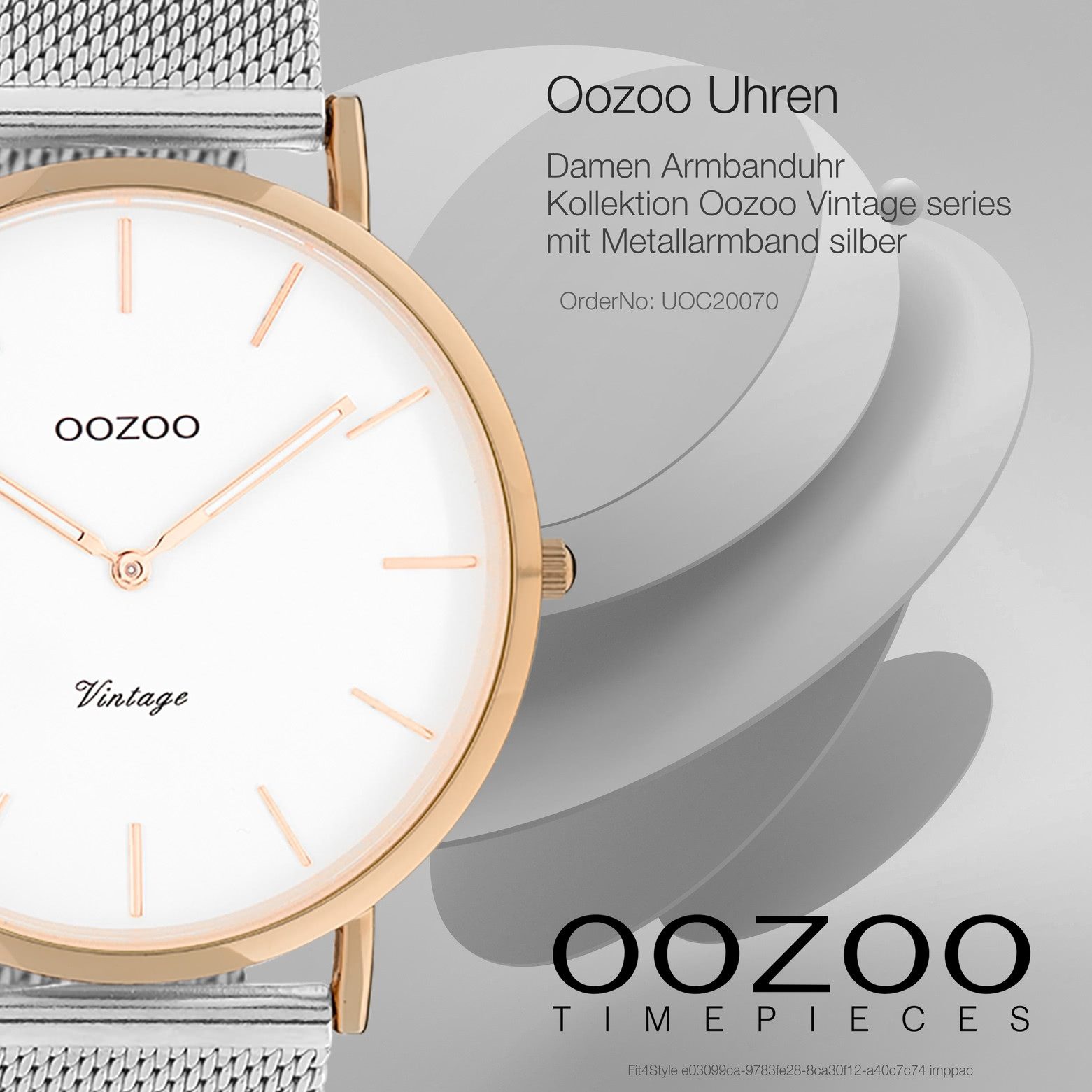 OOZOO Quarzuhr Oozoo Damen Armbanduhr Vintage Series, (Analoguhr), Damenuhr rund, groß (ca. 44mm) Metallarmband, Fashion-Style