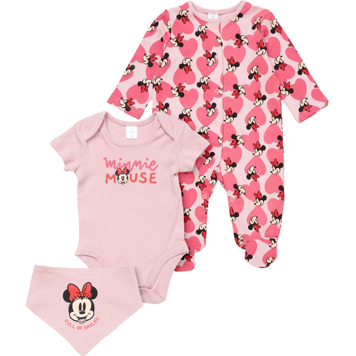 Disney Body Minnie Mouse Mädchen (3-tlg) Geschenkset, Erstausstattungsset, Babyerstausstattung, Baby Outfit