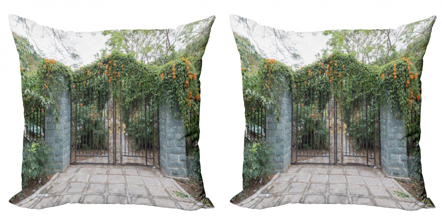 Kissenbezüge Modern Accent Doppelseitiger Digitaldruck, Abakuhaus (2 Stück), Zaun Schmiede Floral Garden Gate