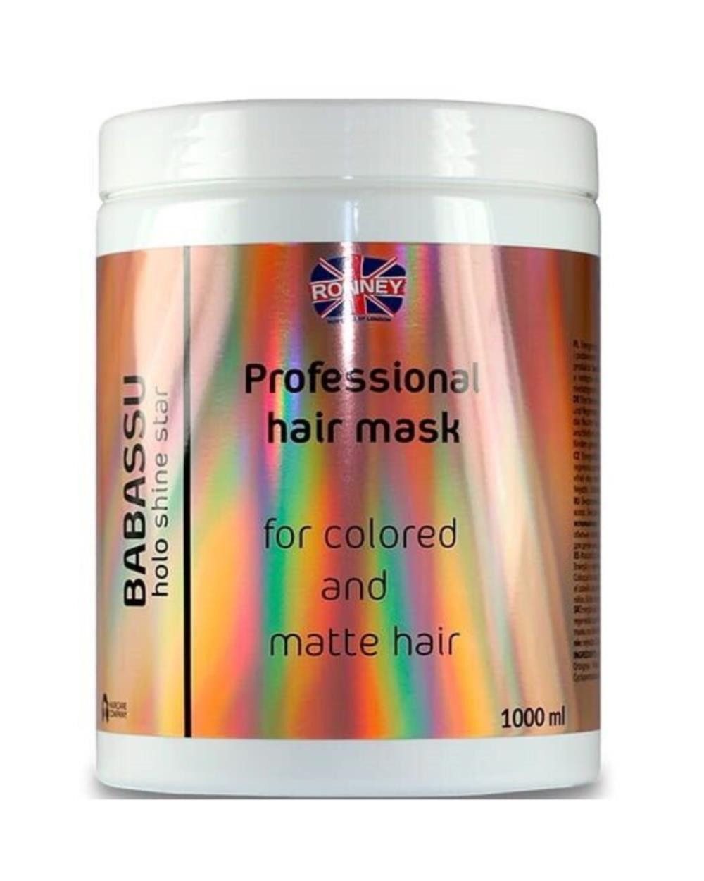 Haarmaske Ronney Professional holo shine star hair mask (1000 ml) Babassu for, Tiegel, Stärkende Maske mit Babassuöl für Glanz und Vitalität