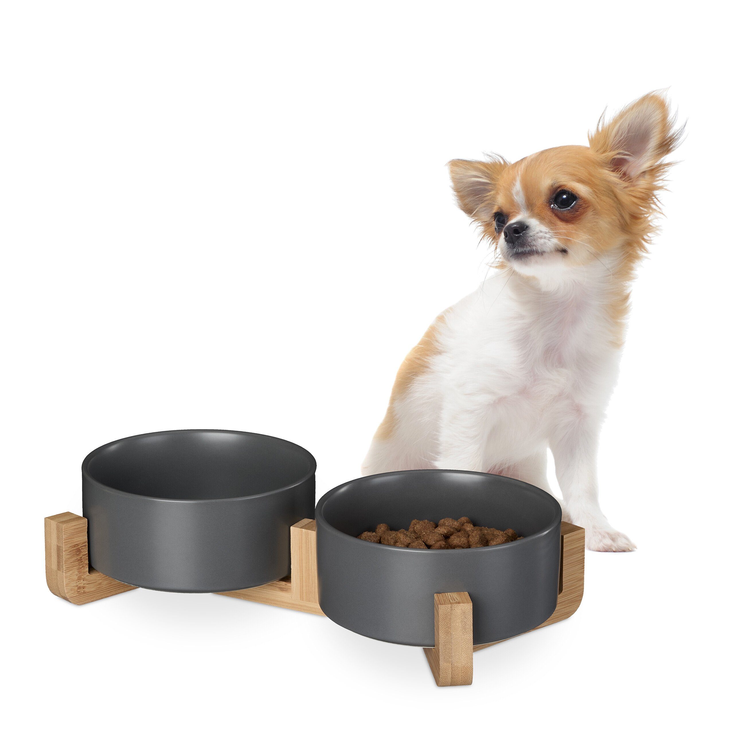 Futterstation Hunde Napfbar Keramik mit Bambusgestell