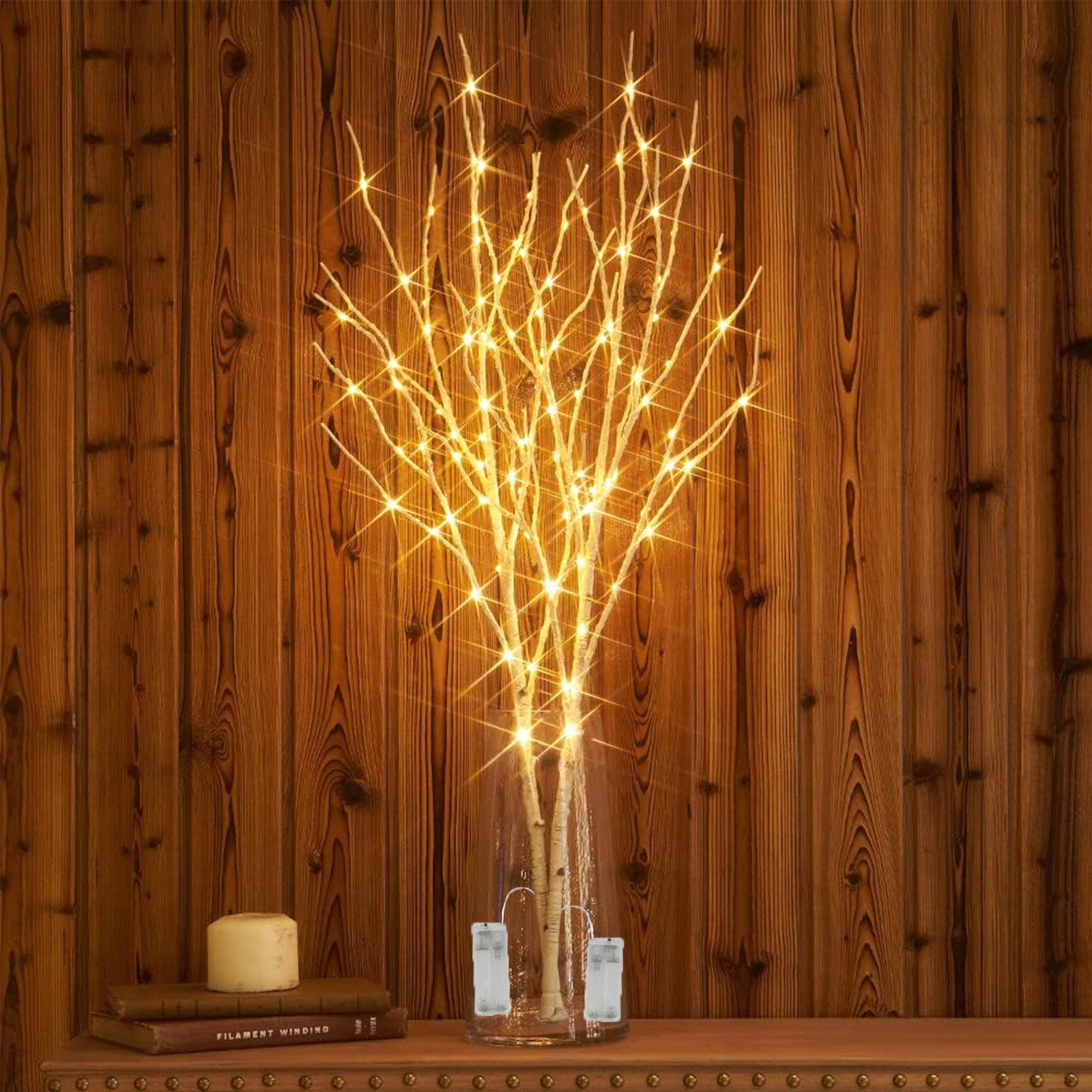 MUPOO LED-Leuchtzweig LED Leuchtzweig LED-Dekolicht Batteriebetrieben Künstliche Zweige 70cm, Warmweiß Weihnachten Dekoration für Vase, Zimmer