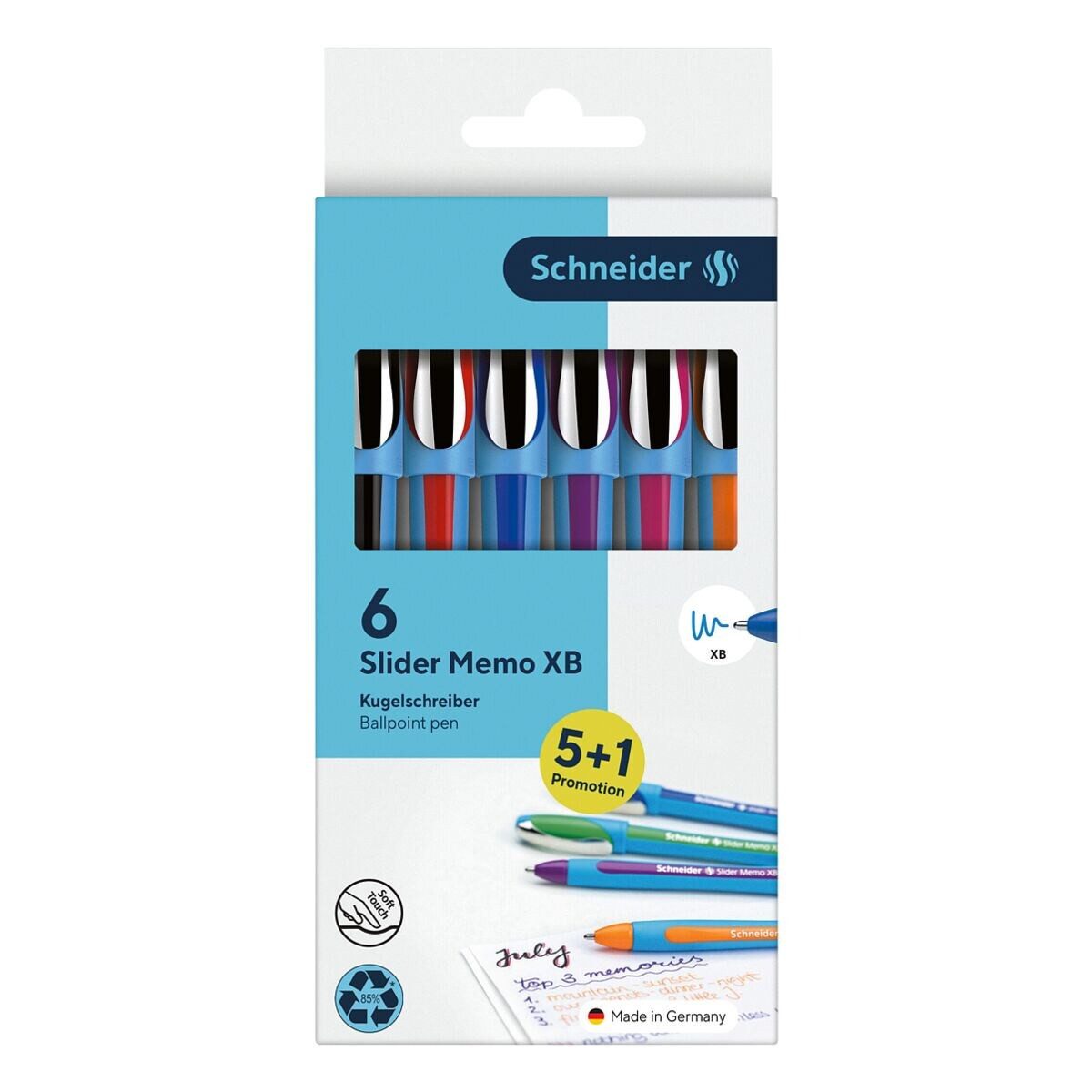 Schneider 6er Set Kugelschreiber "Slider Memo", farbig sortiert – Bild 2 von 5