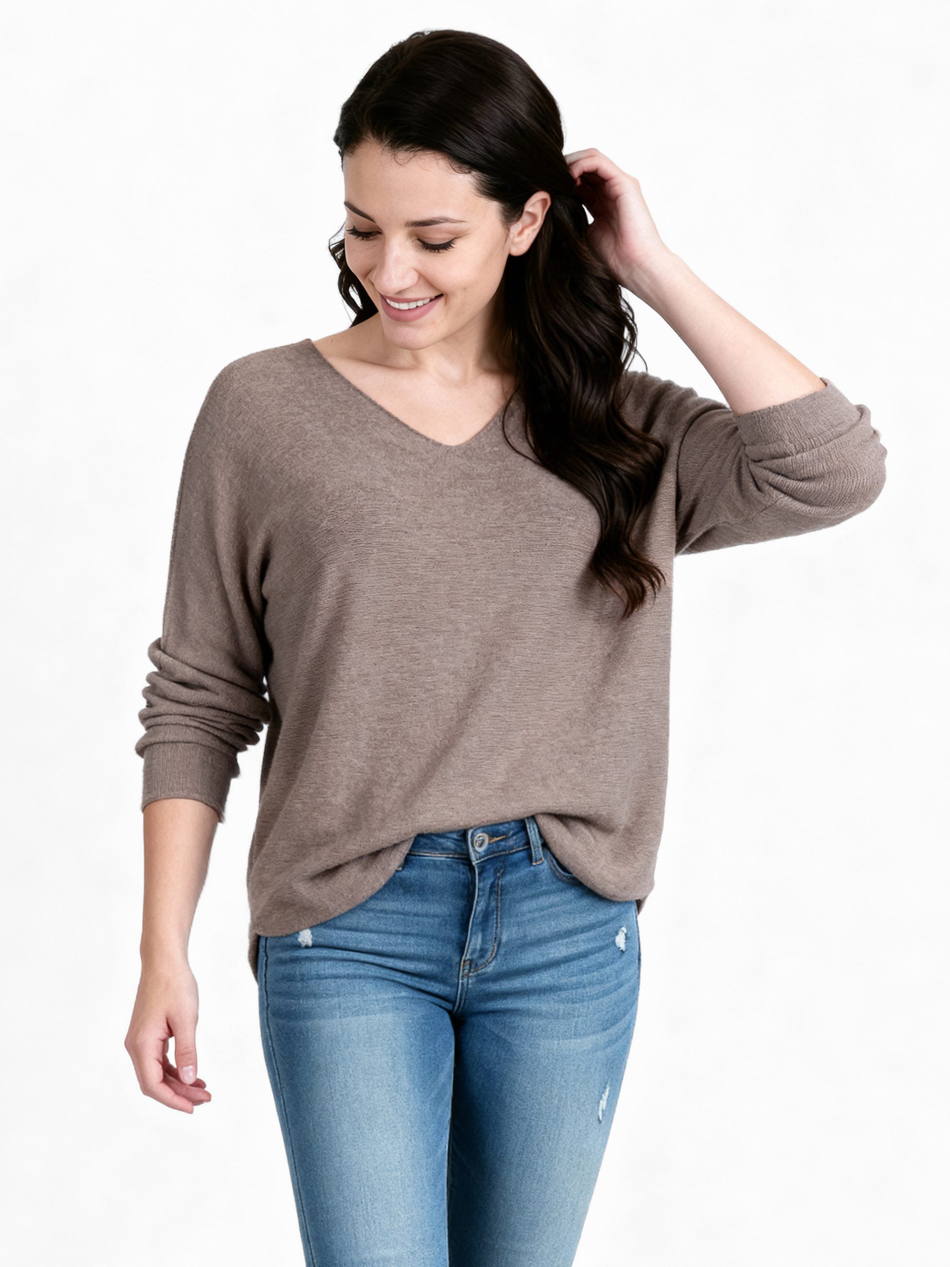 PEKIVESSA Strickpullover V-Ausschnitt-Pullover Langarm Gerader Schnitt, kus günstig online kaufen