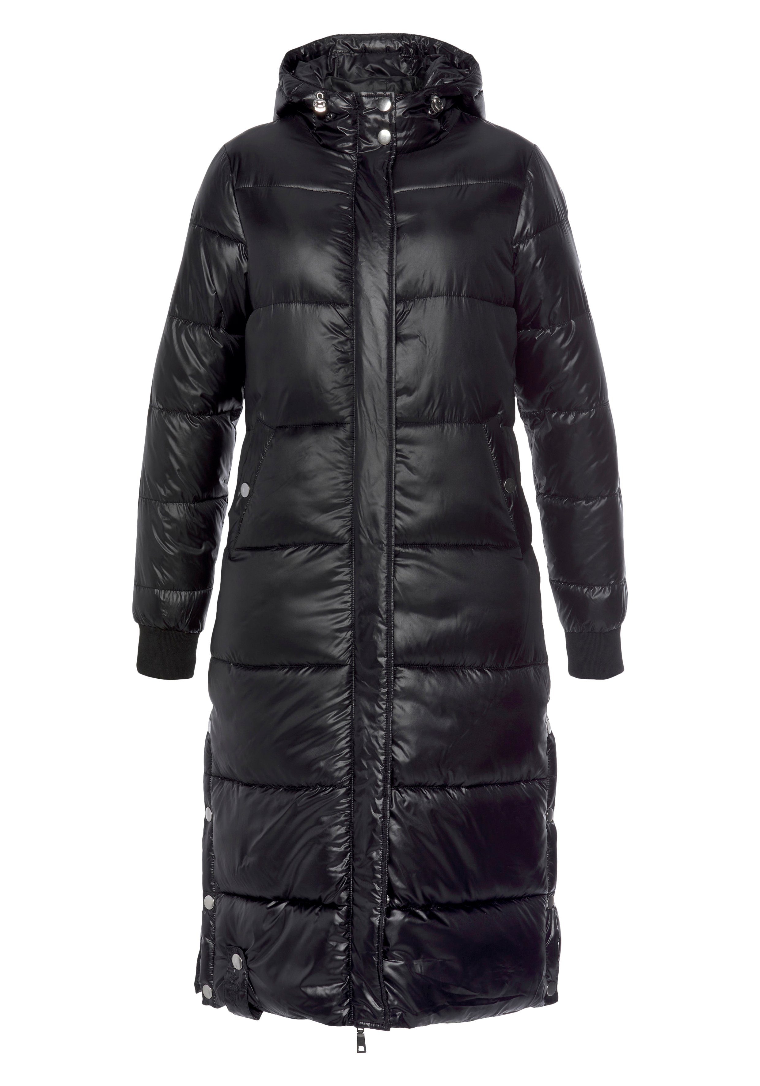 ALPENBLITZ Steppmantel Wintermärchen in extra langer nachhaltigem schimmerndem Form black aus Material) Glanz mit (Jacke