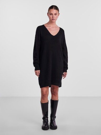 KNIT Strickkleid V-NECK BC Black LS PCJULIANA pieces DRESS NOOS