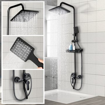 MAEREX Duschsystem Duschset Regendusche mit Thermostat, Höhe 119 cm, 3 Strahlart(en), Edelstahl mit Schlauch,Duschstange,Verstellbarer Handbrausenhalter