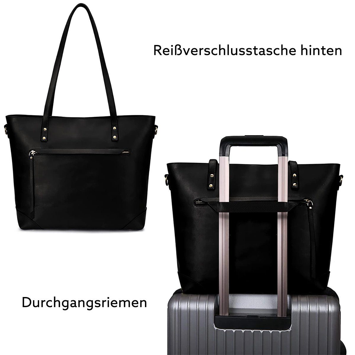 S-ZONE Handtasche, Geldbörse, Schwarz Messenger Reisetasche, Schulter- Bag