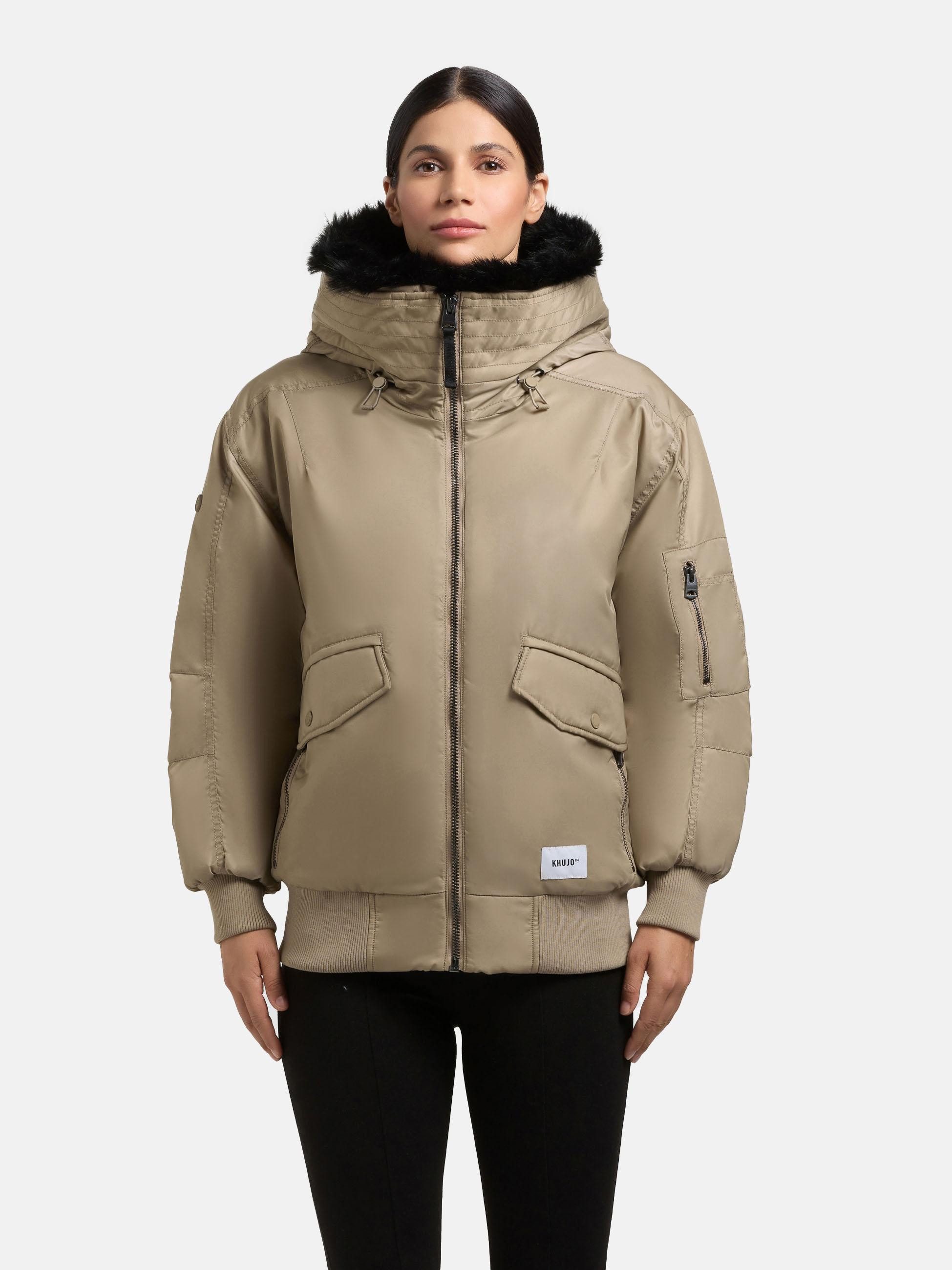 khujo Bomberjacke Cela Oversize Winterjacke mit abnehmbarem Kunstpelz-Besatz