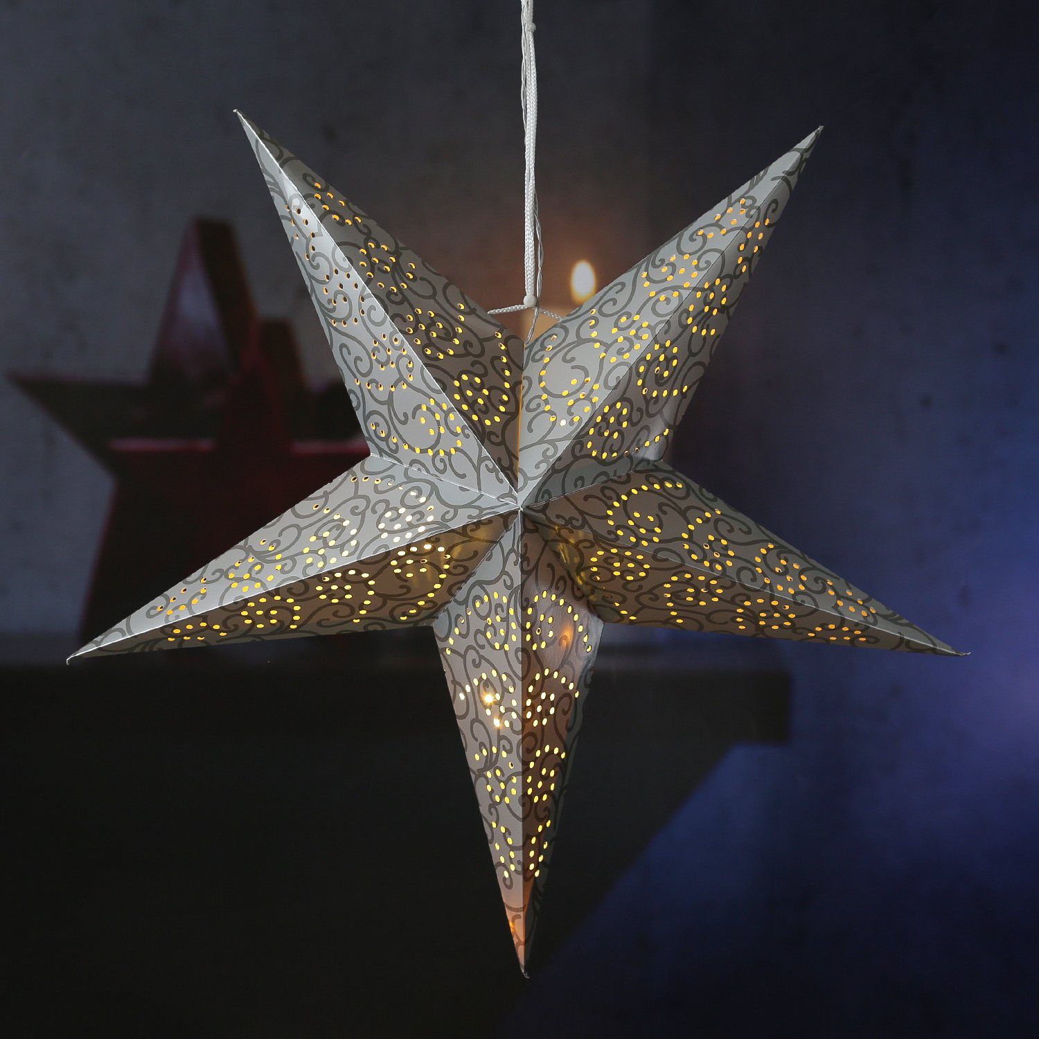 MARELIDA LED Stern LED Papierstern Weihnachtsstern Faltstern 15 LED 60cm Batterie silber, LED Classic, warmweiß (2100K bis 3000K)
