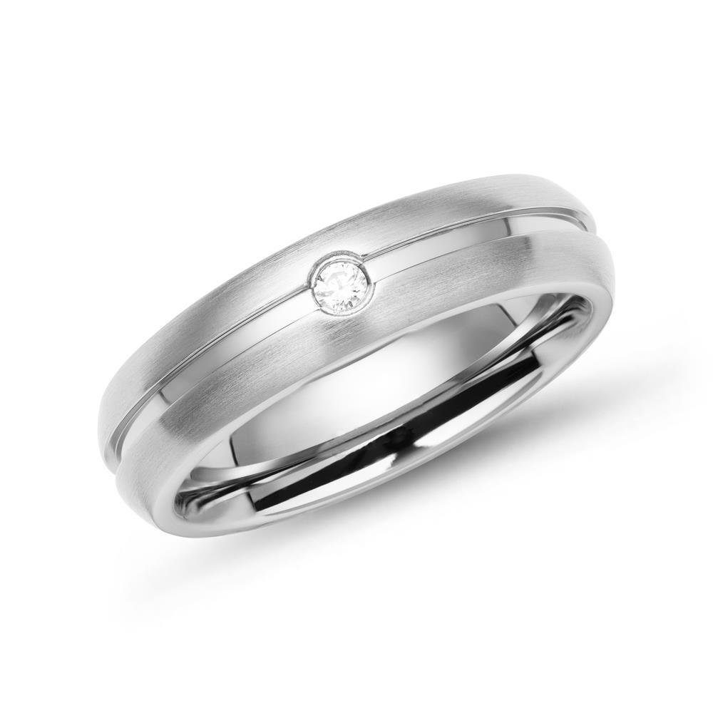 Unique Fingerring Edelstahlring mit Glanzrille Zirkonia schlicht 5mm von Unique R9162cz