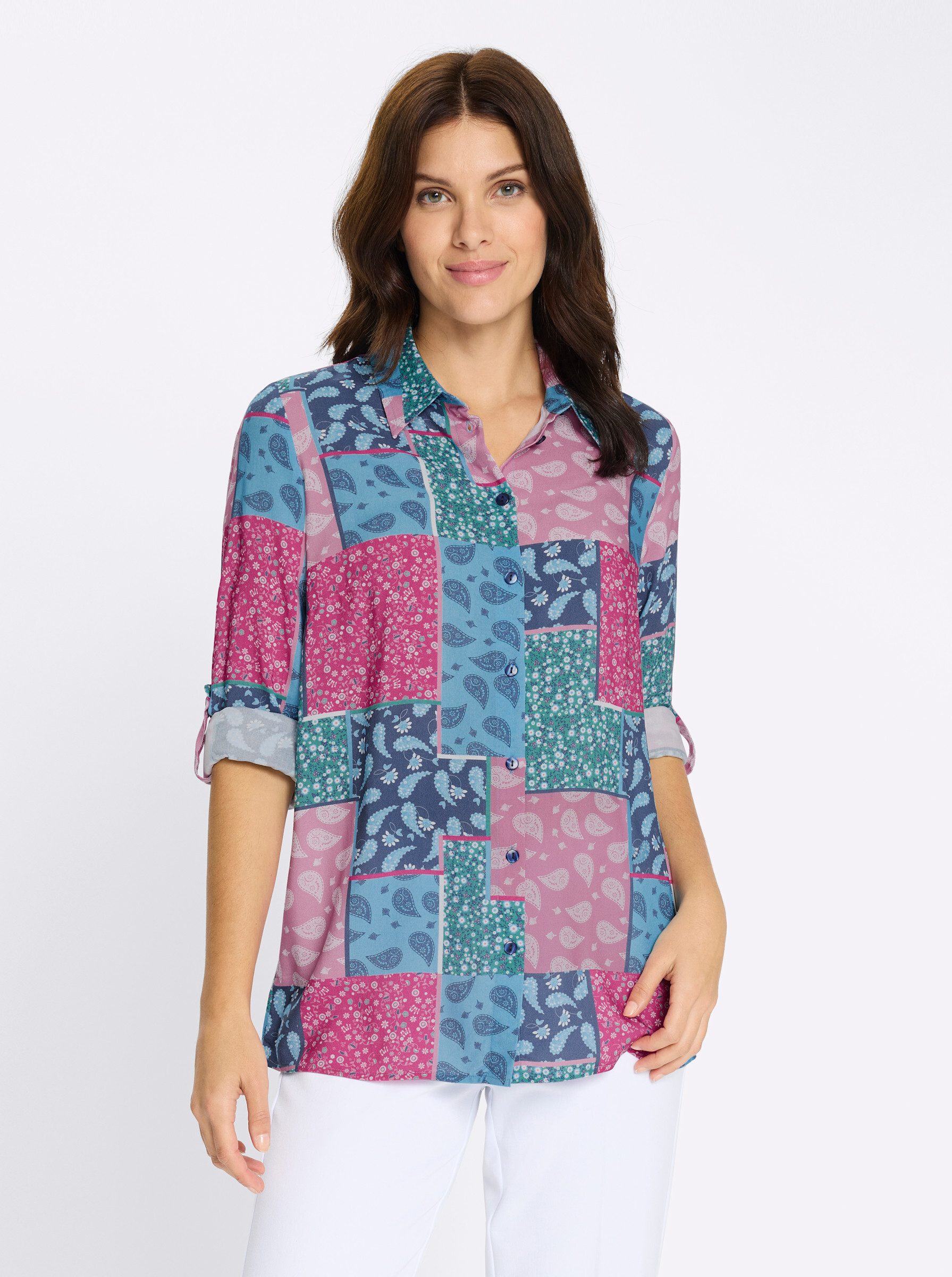 Sieh an! Klassische Bluse Longbluse Langarm