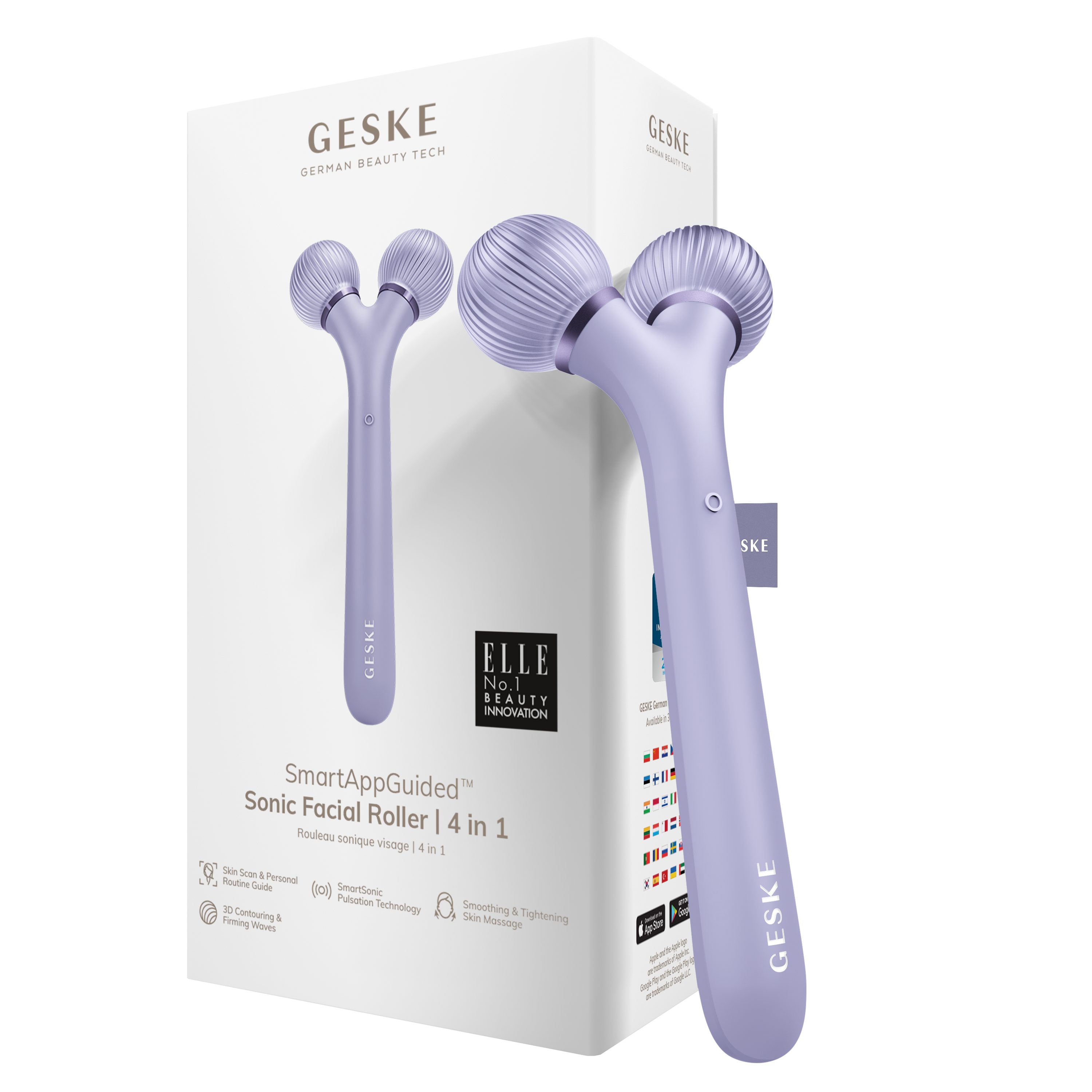[Täglich zur Bestellung geöffnet] GESKE German Beauty Tech erhältst 4 Sonic Packung & APP in Purple Facial kostenloser Hautpflegeroutine. (Gerät Du App der Device), 2-tlg., inkl. Mit Gerät SmartAppGuided™ 1, Roller personalisierte USB-Ladekabel), Dermaroller (SmartAppGuided GESKE deine