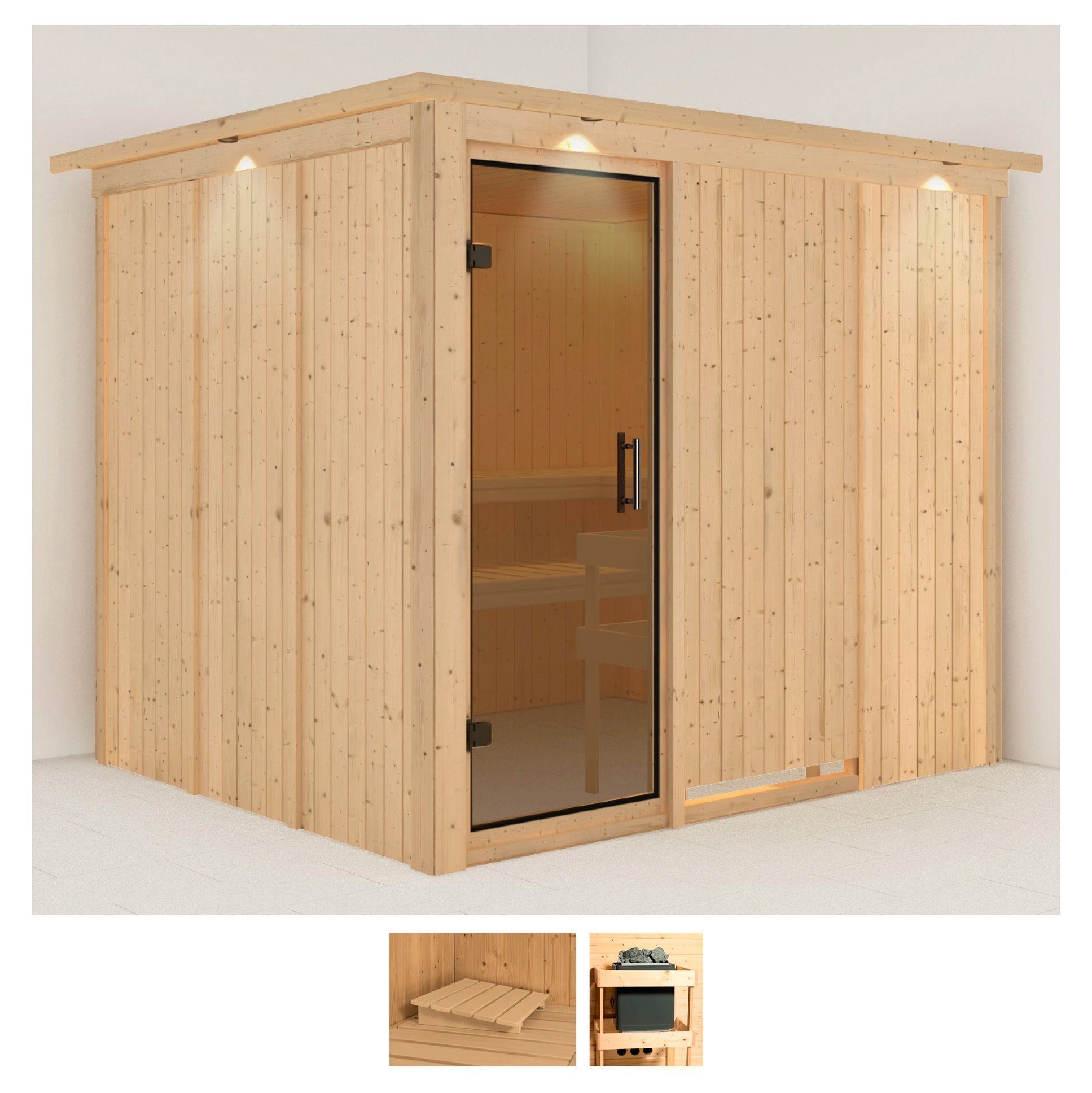 Karibu Sauna Gitte, BxTxH: 245 x 210 x 202 cm, 68 mm, (Set) ohne Ofen