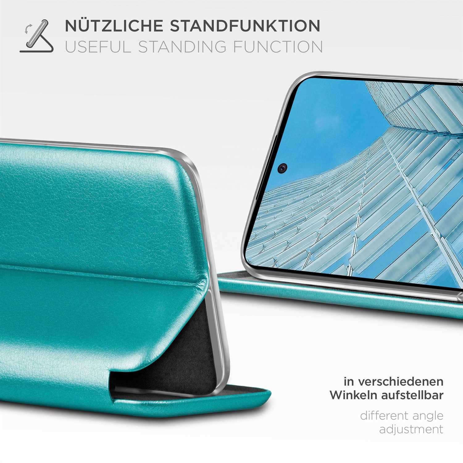 ONEFLOW Handyhülle für Samsung Galaxy A52s 5G Premium Hülle Business Cover Blau 6,5 Zoll, 360 Grad Schutzhülle Flip Case Etui Klapphülle Dünn Leder Handy Tasche