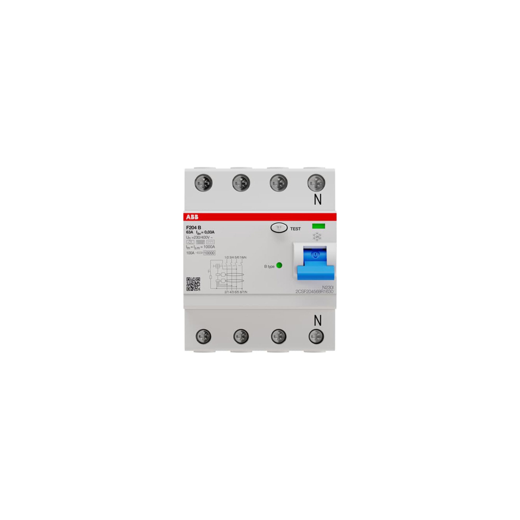 ABB Schalter ABB Stotz S&J FI-Schutzschalter TypB 4P 63A,30mA,3kA,4TE F204B-63/0,03
