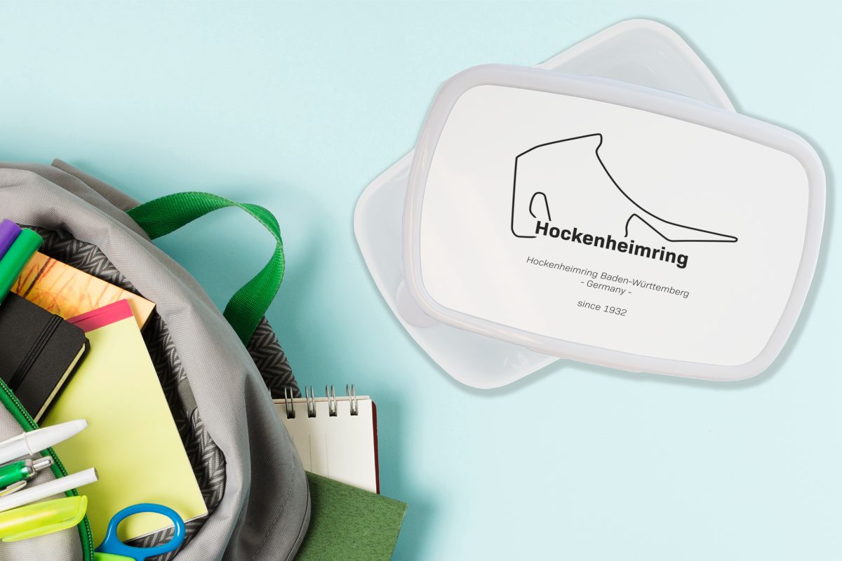 MuchoWow Lunchbox F1 - Rennstrecke, Brotdose, - Erwachsene, Kunststoff, weiß (2-tlg), Mädchen und Brotbox für und Jungs für Kinder Hockenheim