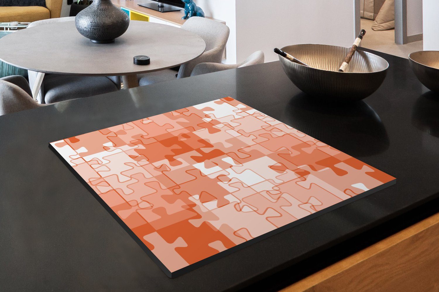 nutzbar, MuchoWow Arbeitsfläche Orange cm, (1 Puzzle - 60x52 tlg), Mobile Ceranfeldabdeckung Herdblende-/Abdeckplatte - Vinyl, Muster,