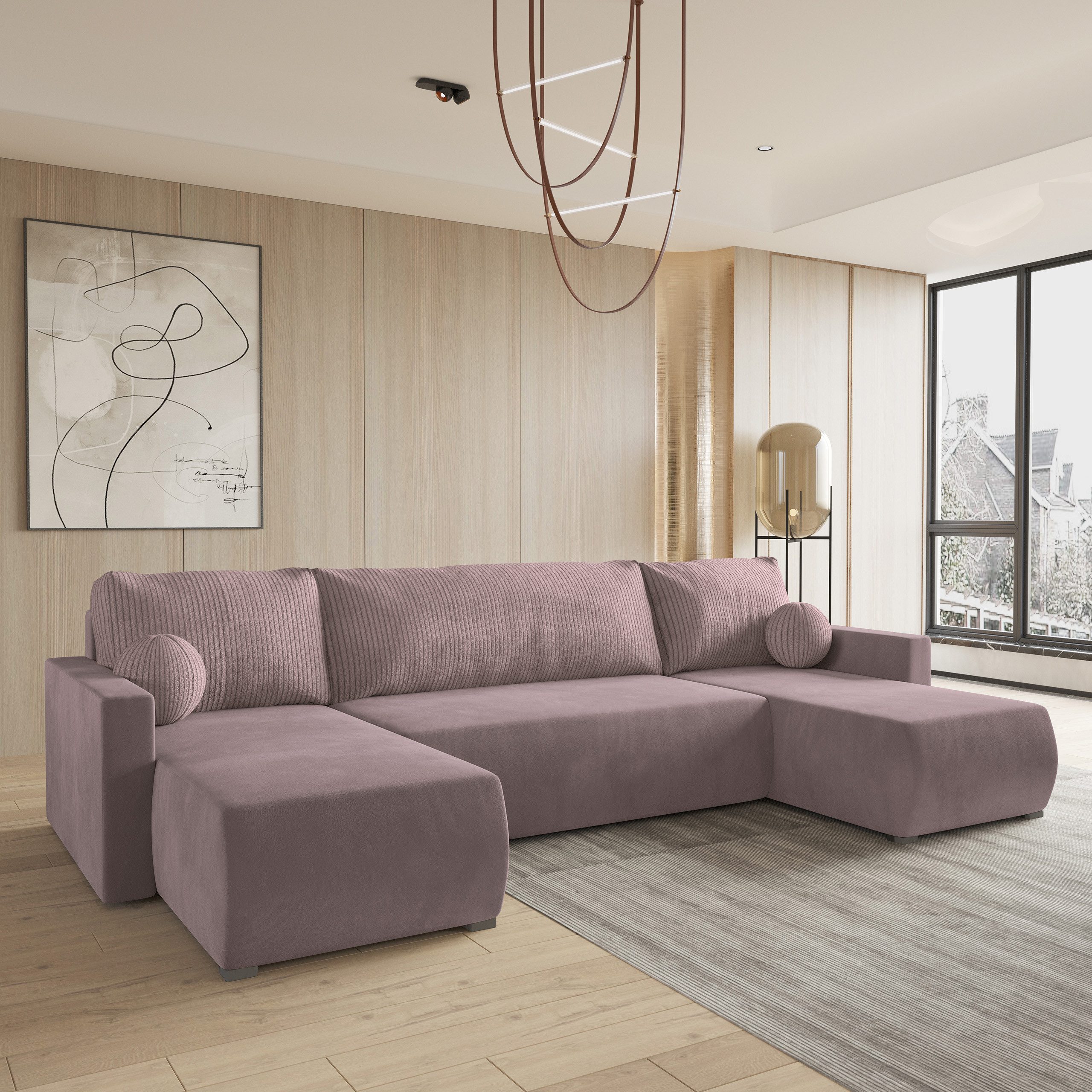Ecksofa TESSUN mit Schlaffunktion U-Form, Sofa mit Bettkasten