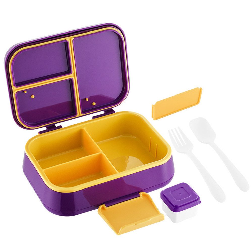 Lunchbox Brotdose mit 3 Fächern + Soßenschale, 1145ml Bento Box mit Besteckset