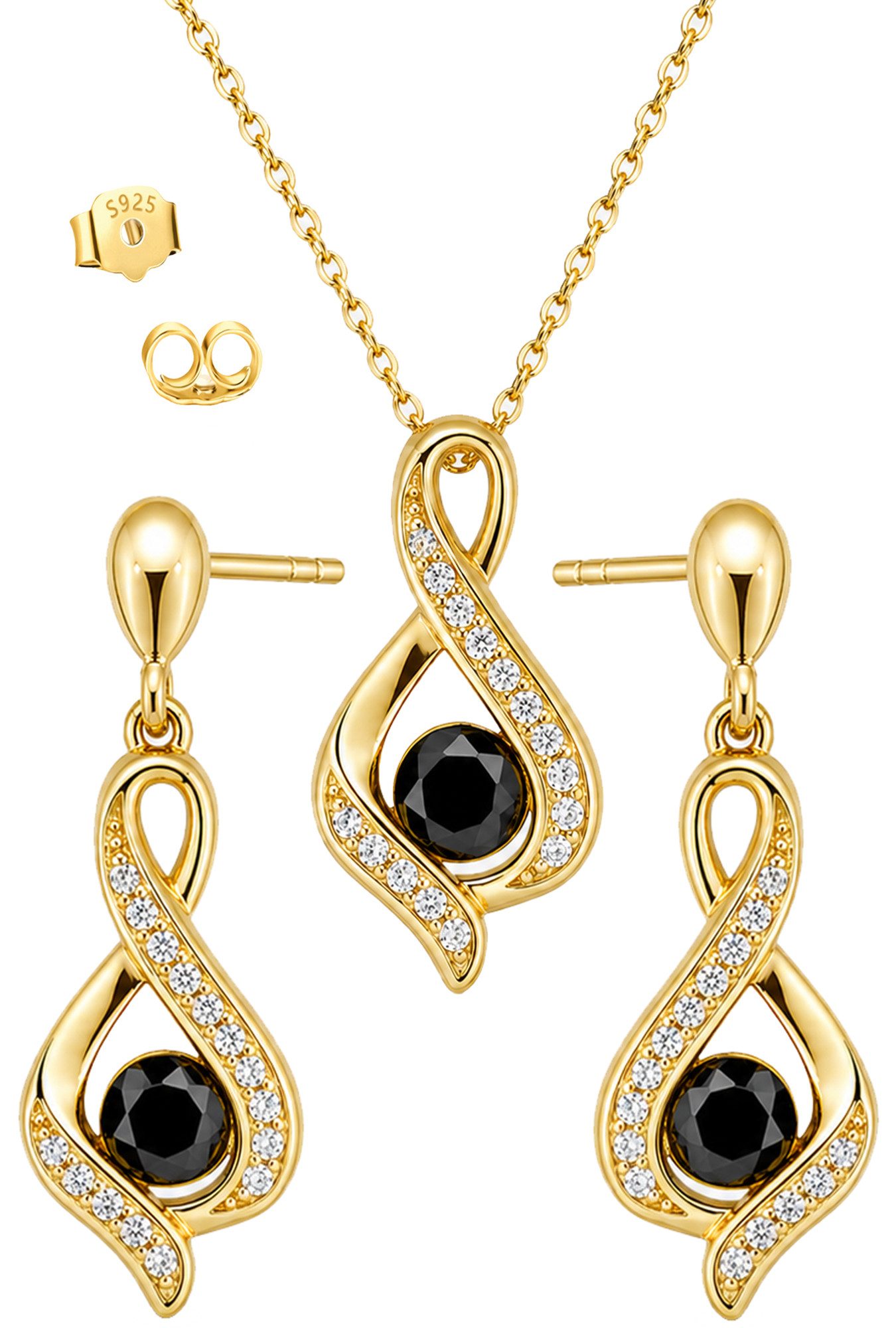 Limana Ohrring und Ketten Set Schmuckset 925 Silber hängende Ohrstecker gold Halskette mit Anhänger (inkl. Geschenkbox), Geschenkset Idee Geschenk für Sie Frauen Damen Freundin Mutter