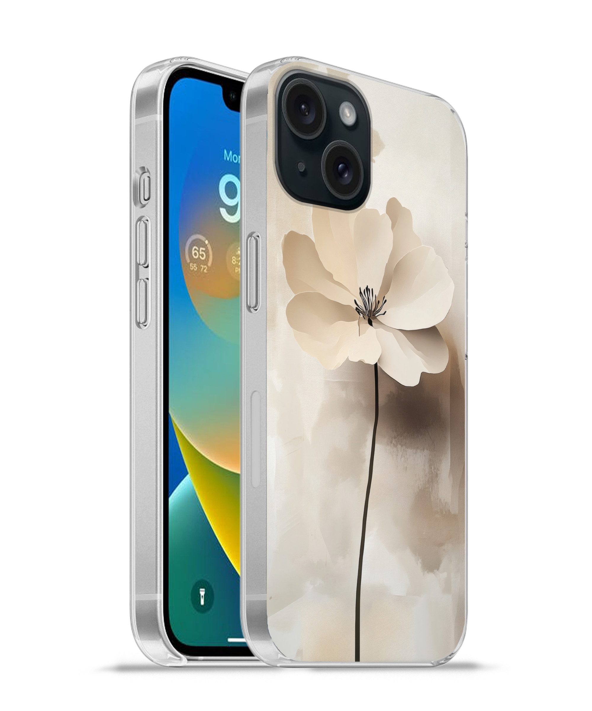 MuchoWow Handyhülle für Apple iPhone 15 Blume - Beige - Farbe - Schatten, Smartphone-Bumper, Print, Handy Schutzhülle Dünn