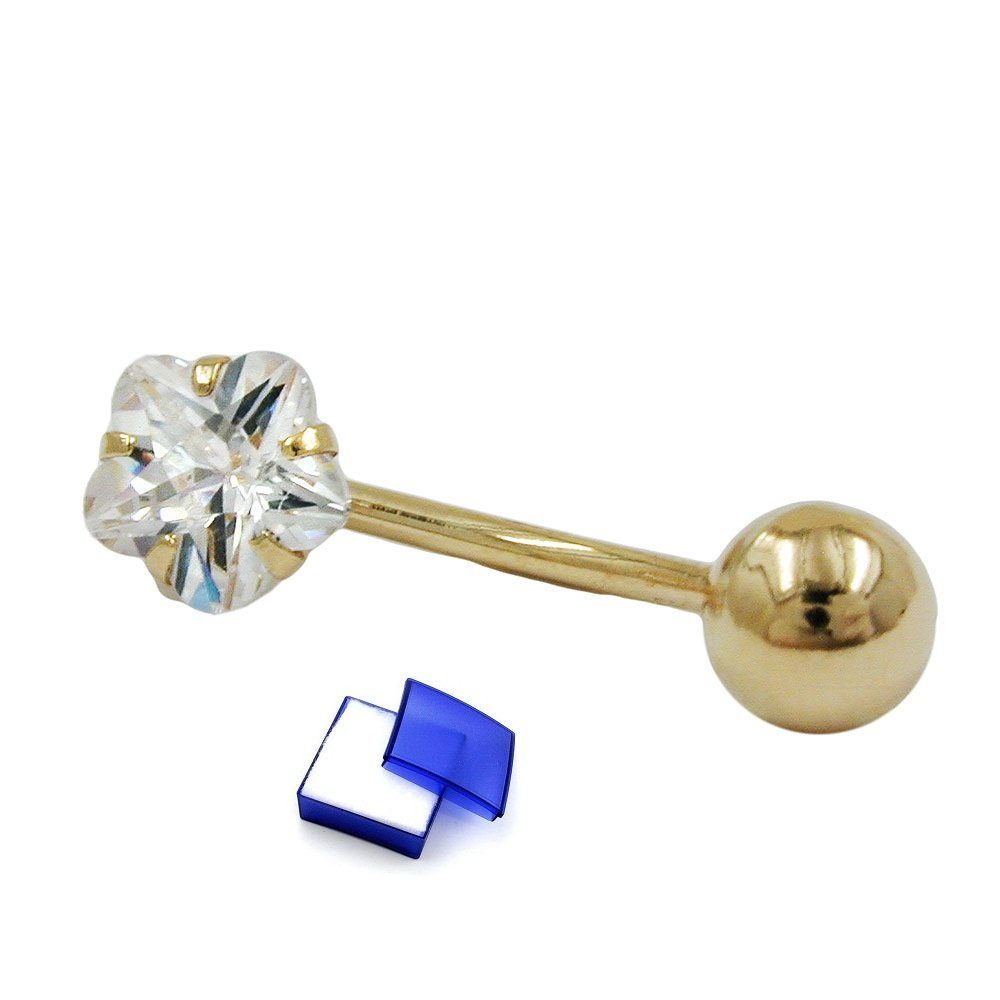 Bauchnabelpiercing Piercing mit Zirkonia Blume aus 585 Gold 17 x 6 mm inkl. Schmuckbox