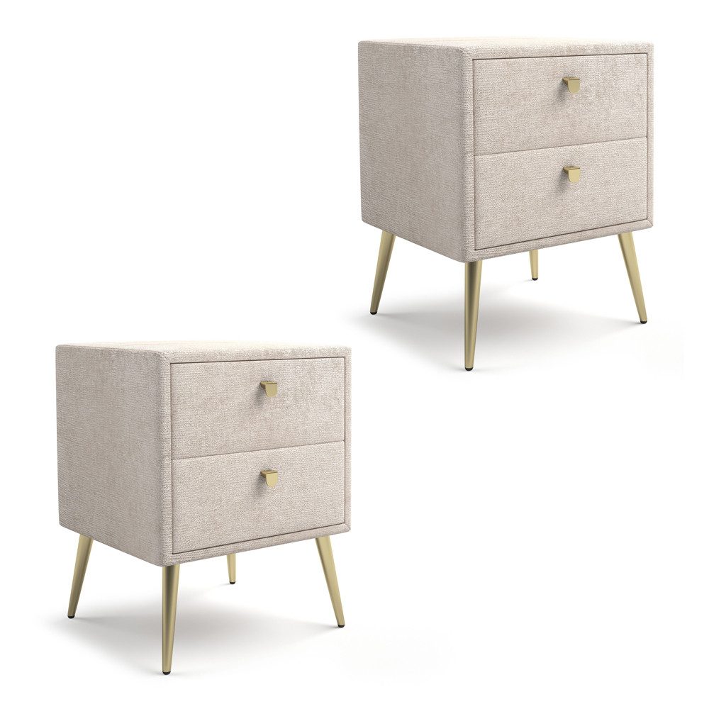 Lomadox Nachtschrank BERNALDA-166 Beige, modernes Design mit Stoffbezug, 2 Schubladen