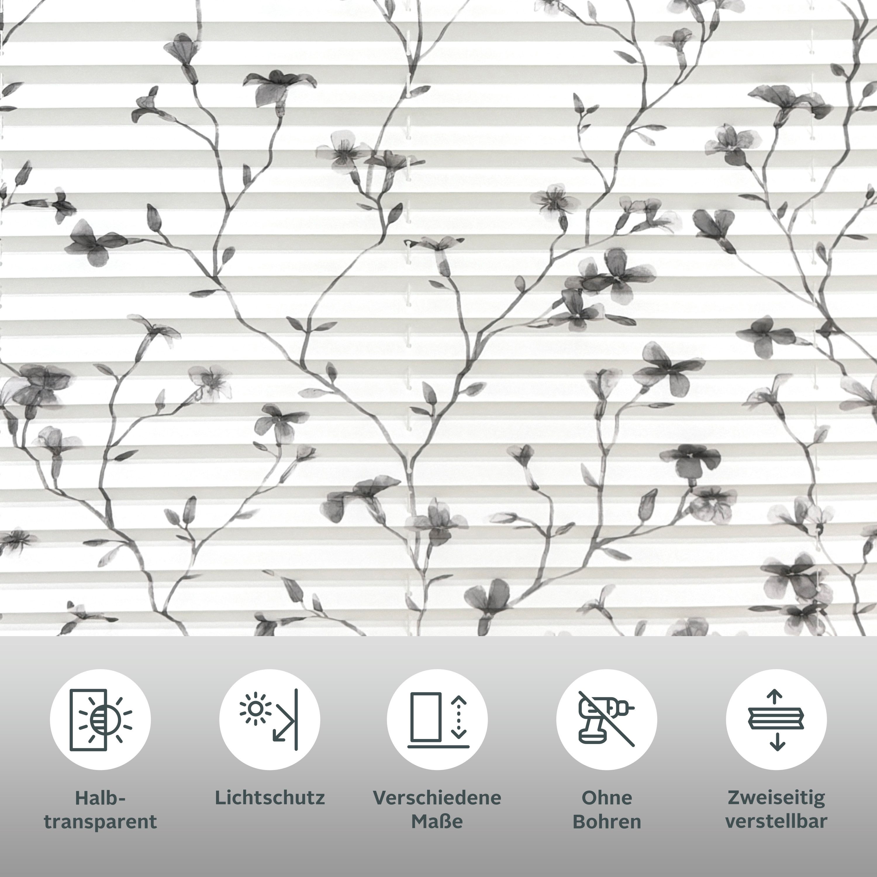 OTTO home Plissee MINNA, Lichtschutz, ohne Bohren, verspannt, Klemmfix, im Fixmaß mit Floralem Print, Klemmträger - sehr beliebt!