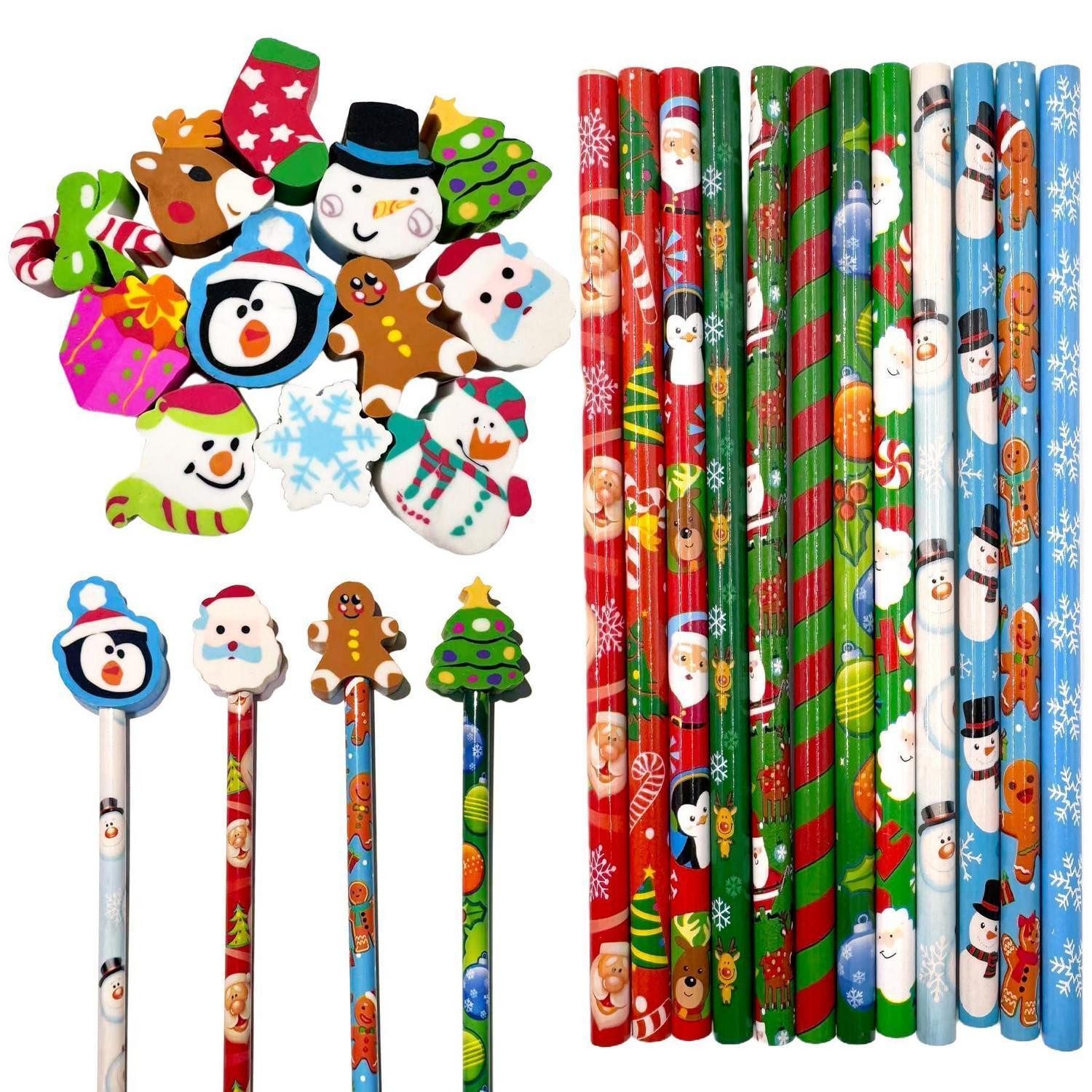 LuxusKollektion Bleistift Weihnachtsbleistifte mit Radiergummi 24er Set