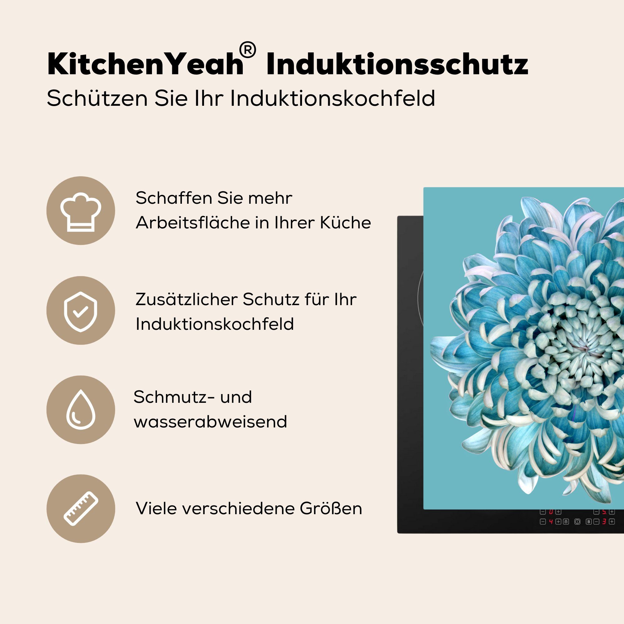 MuchoWow Herdblende-/Abdeckplatte Blaue Chrysantheme, küche für tlg), 78x78 cm, (1 Ceranfeldabdeckung, Vinyl, Arbeitsplatte