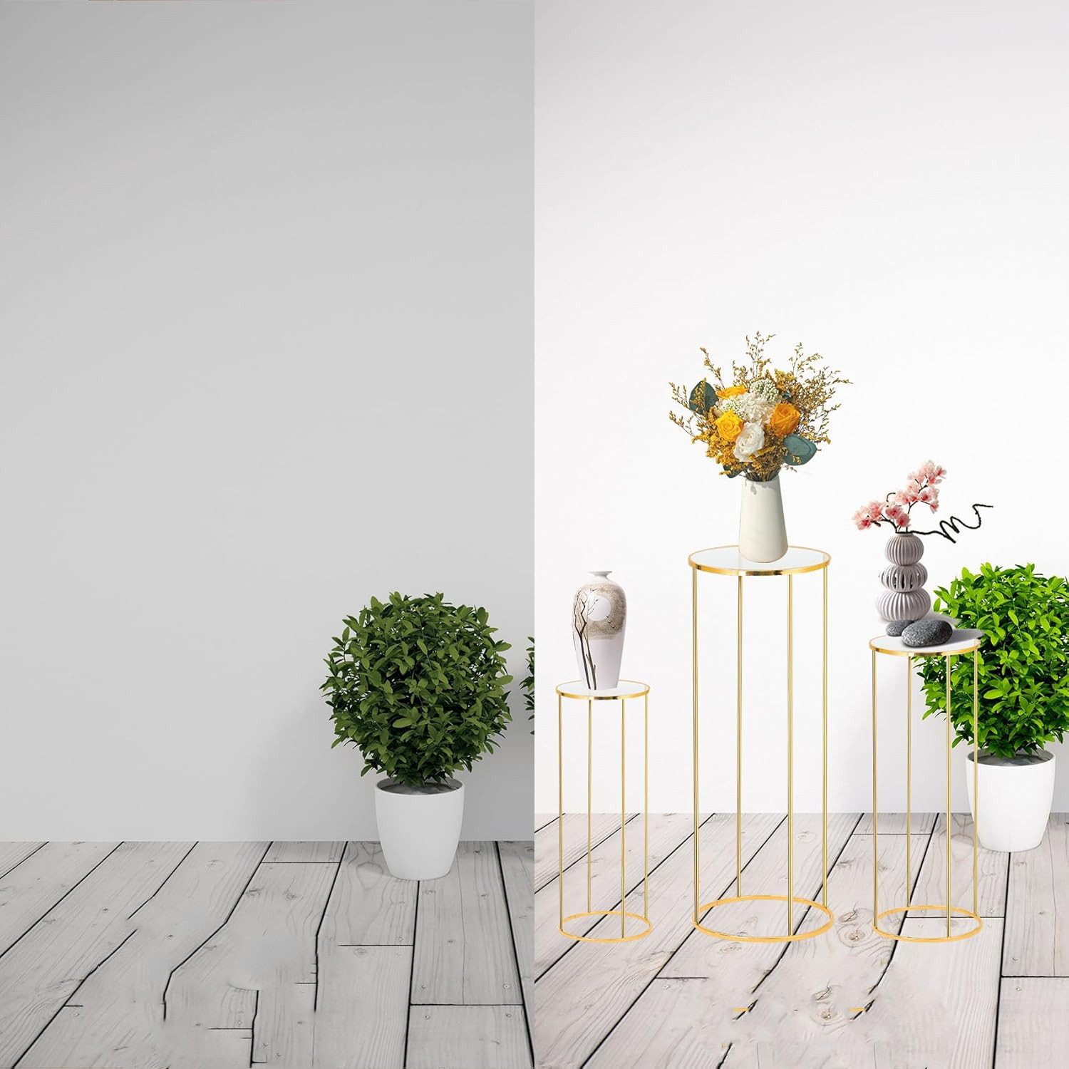 GarveeMore Blumenständer 4pcs Gold Metall Anlage Ständer, Zylinder Pedestal Ständer – Bild 2 von 4