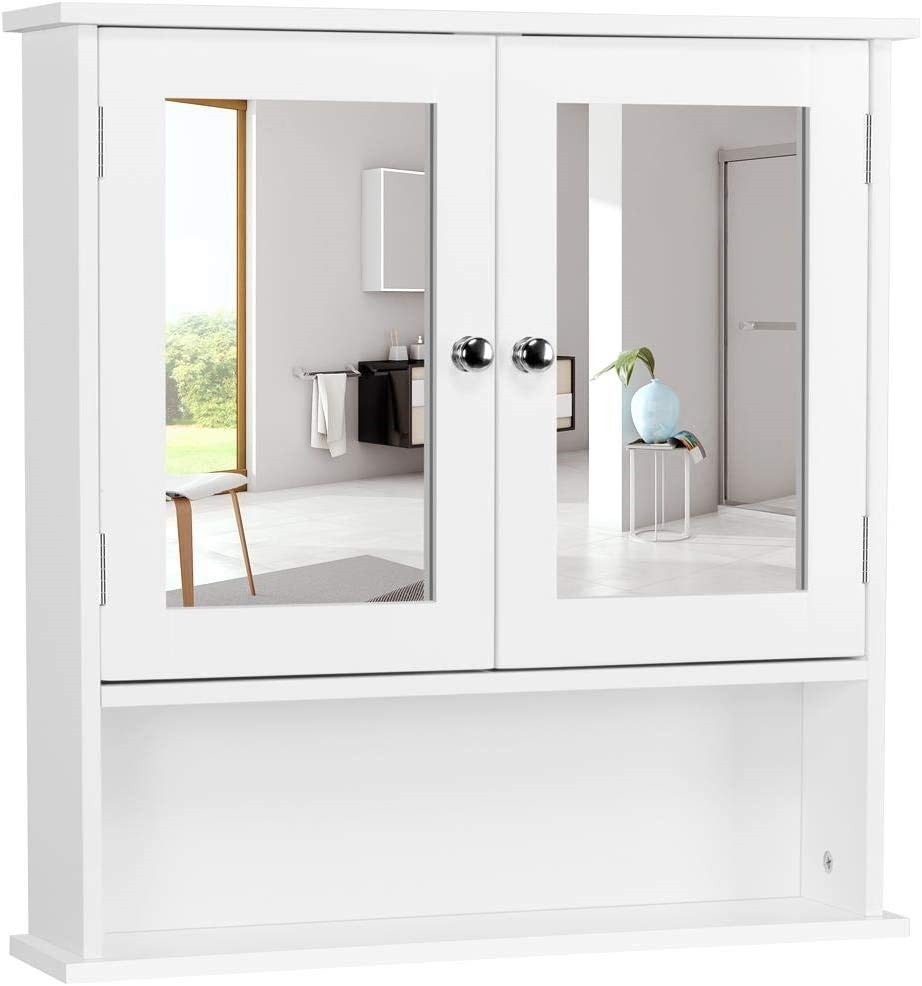 Yaheetech Spiegelschrank Badschrank mit Spiegeltür & 1 offenem Regal Badezimmerschrank Hängeschrank, Einlegeboden verstellbar