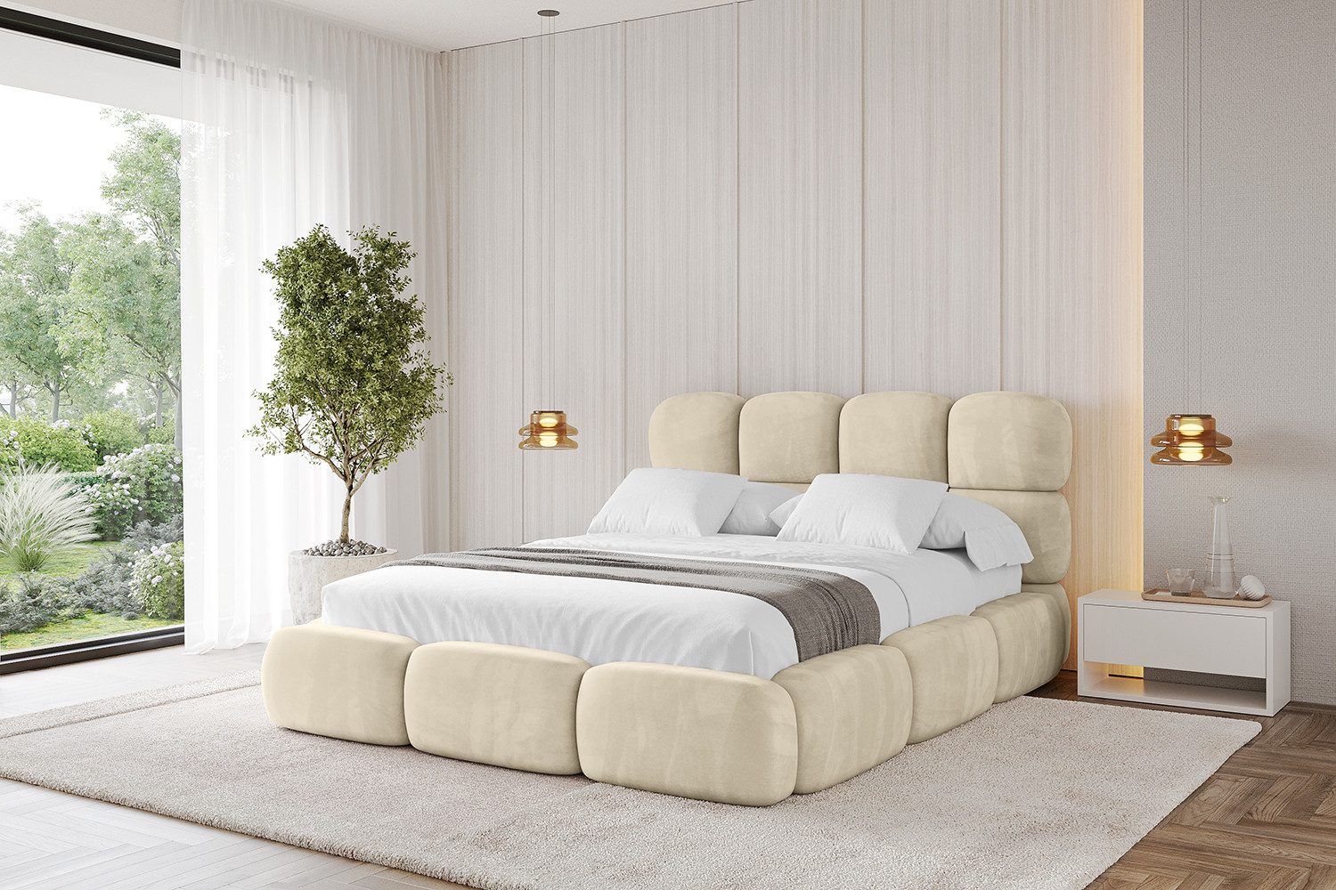 ALTDECOR Polsterbett NOMA (Polsterbett mit Bettkasten und Lattenrost, Boxbett ohne Matratze), Doppelbett mit Stauraum, Bett mit Kopfteil